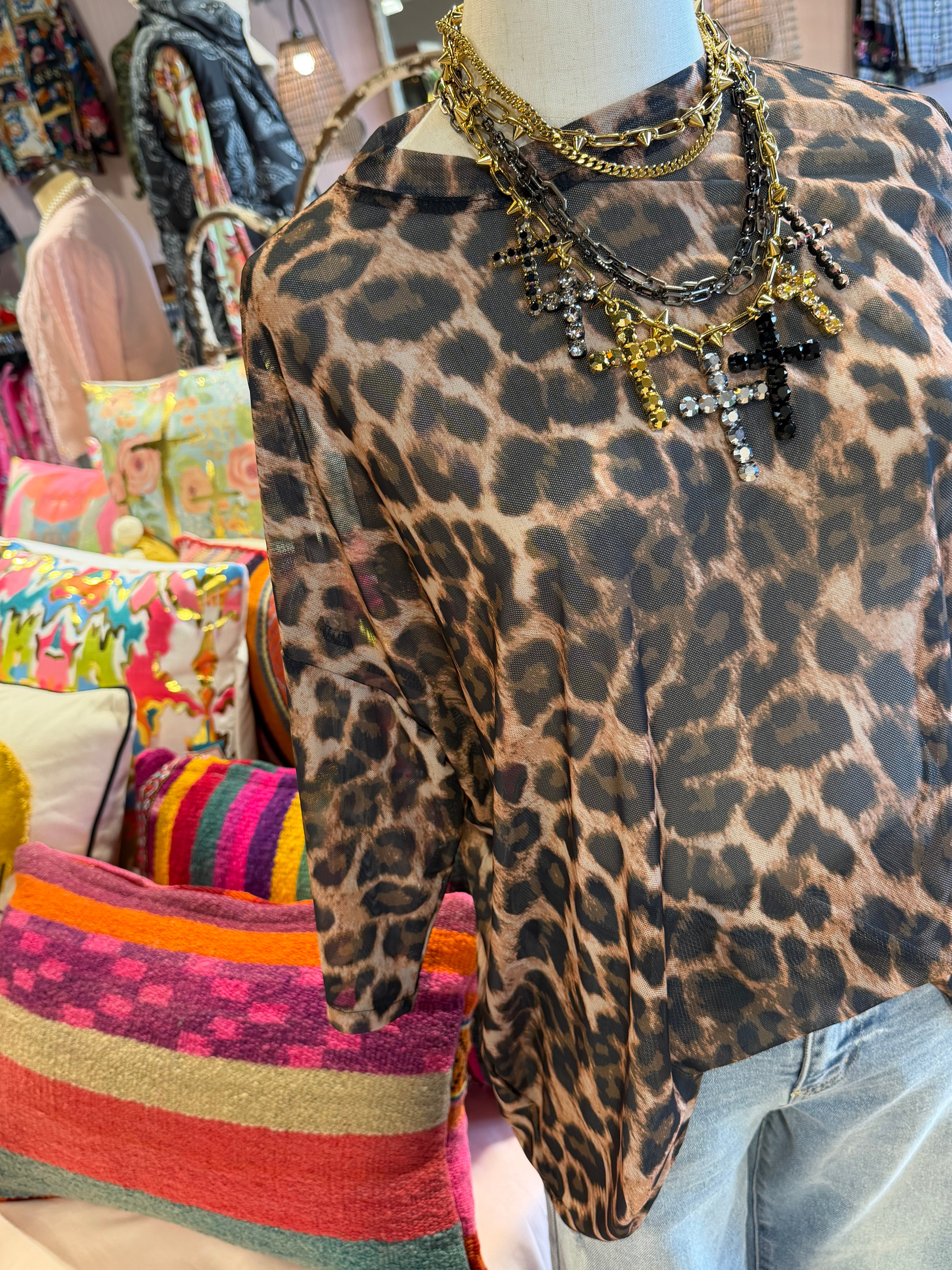 Rene Leopard Mesh Top