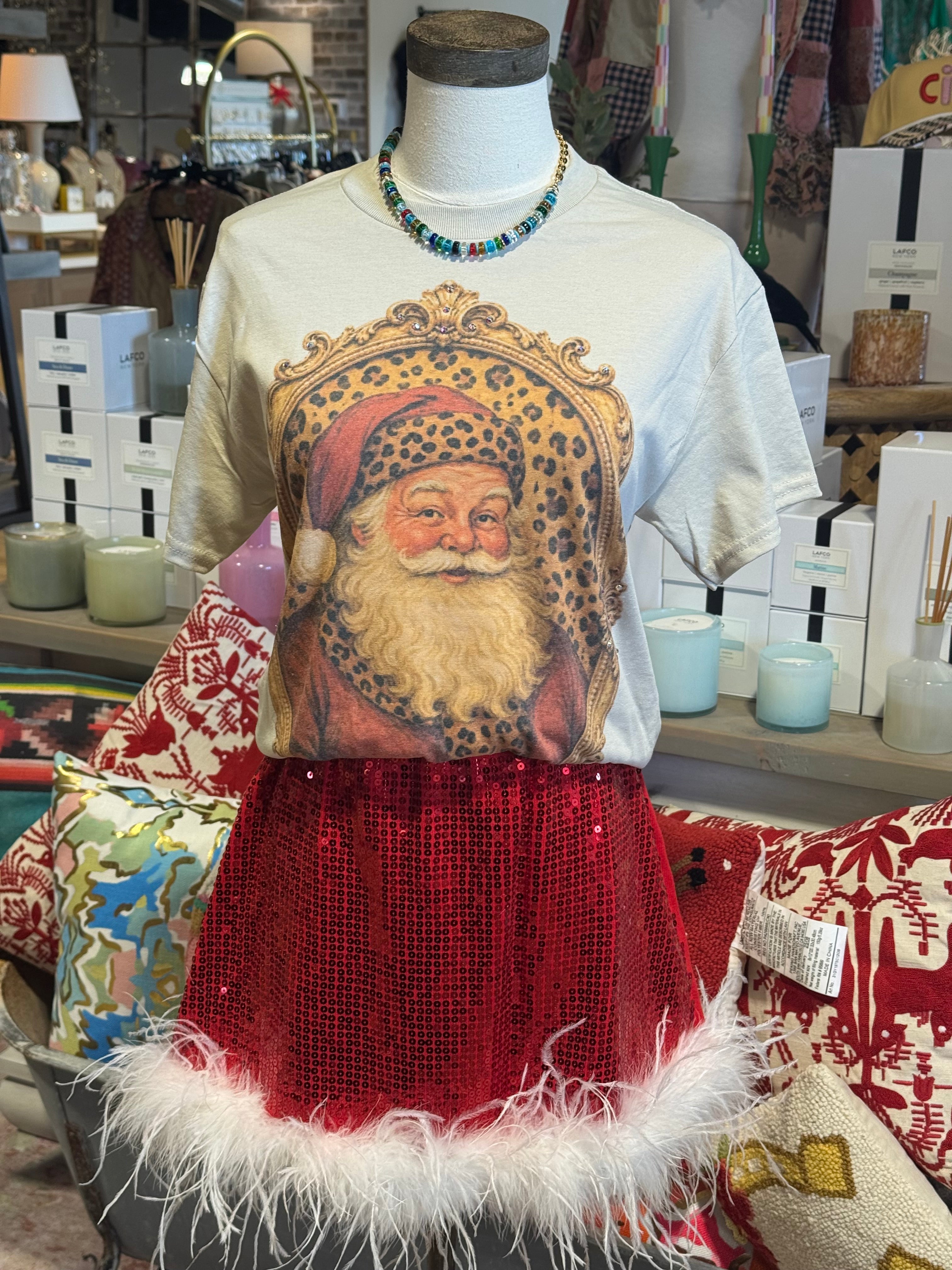 Leopard Santa Bling Tee
