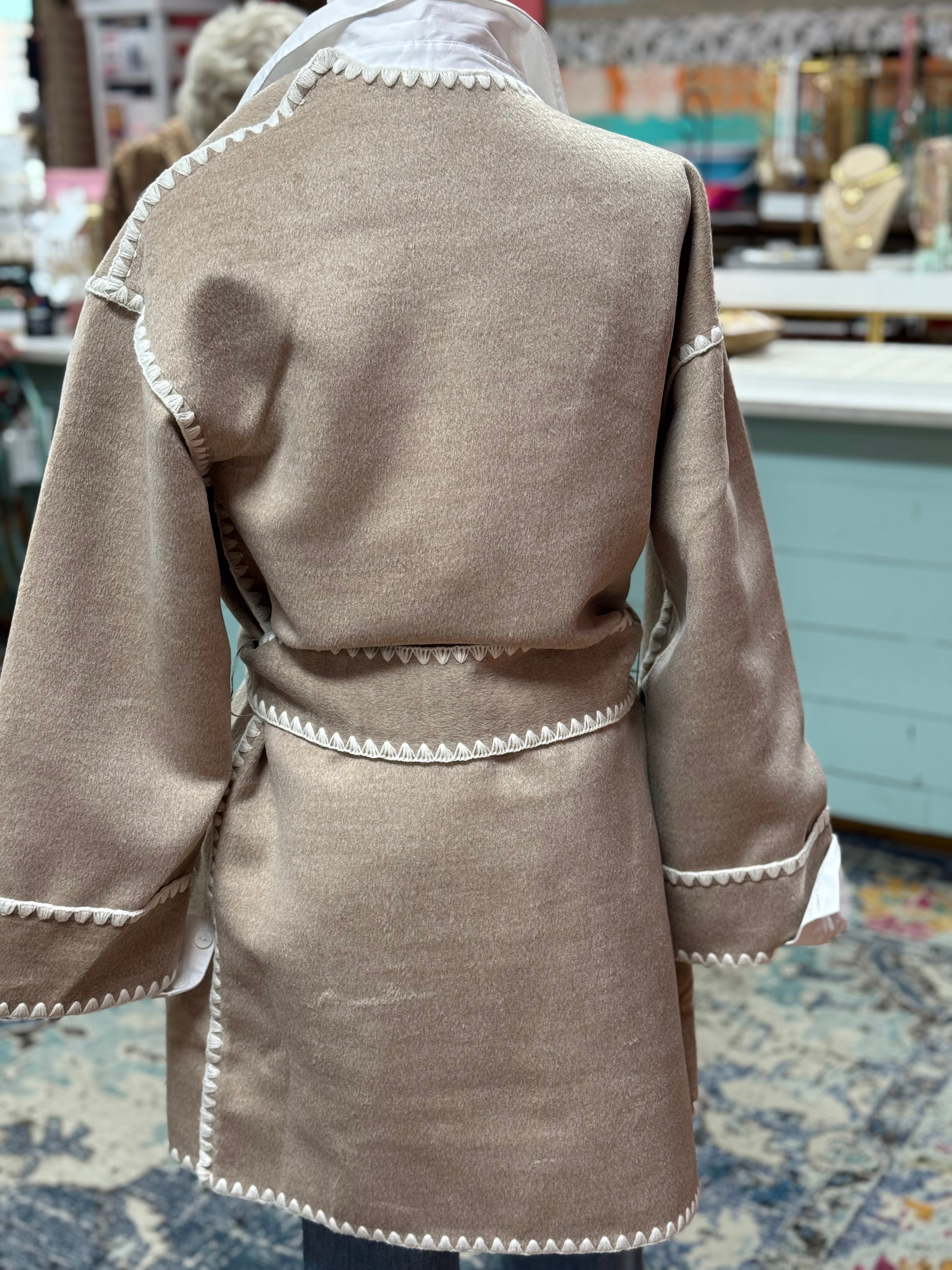 Whipstitched Wrap Coat