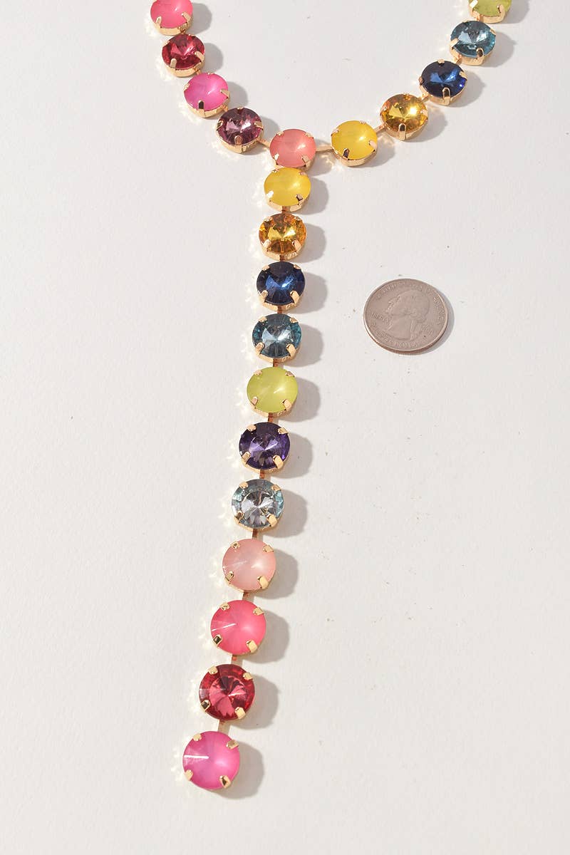 Multicolor Crystal Y Drop Statement Necklace