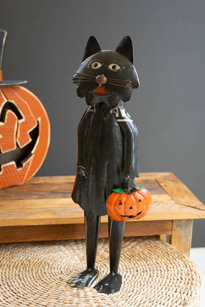 RECYCLED BLACK HALLOWEEN CAT & PUMPKIN