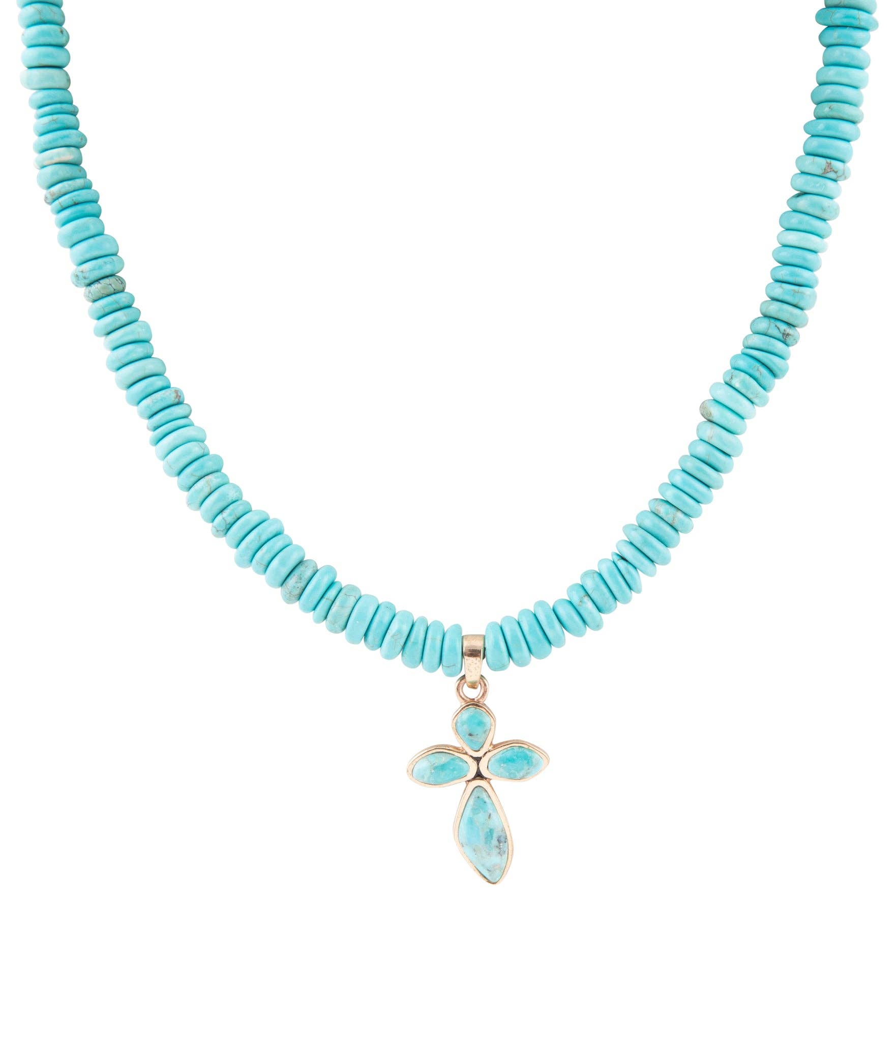 Blue Turquoise on the Cross Pendant Necklace