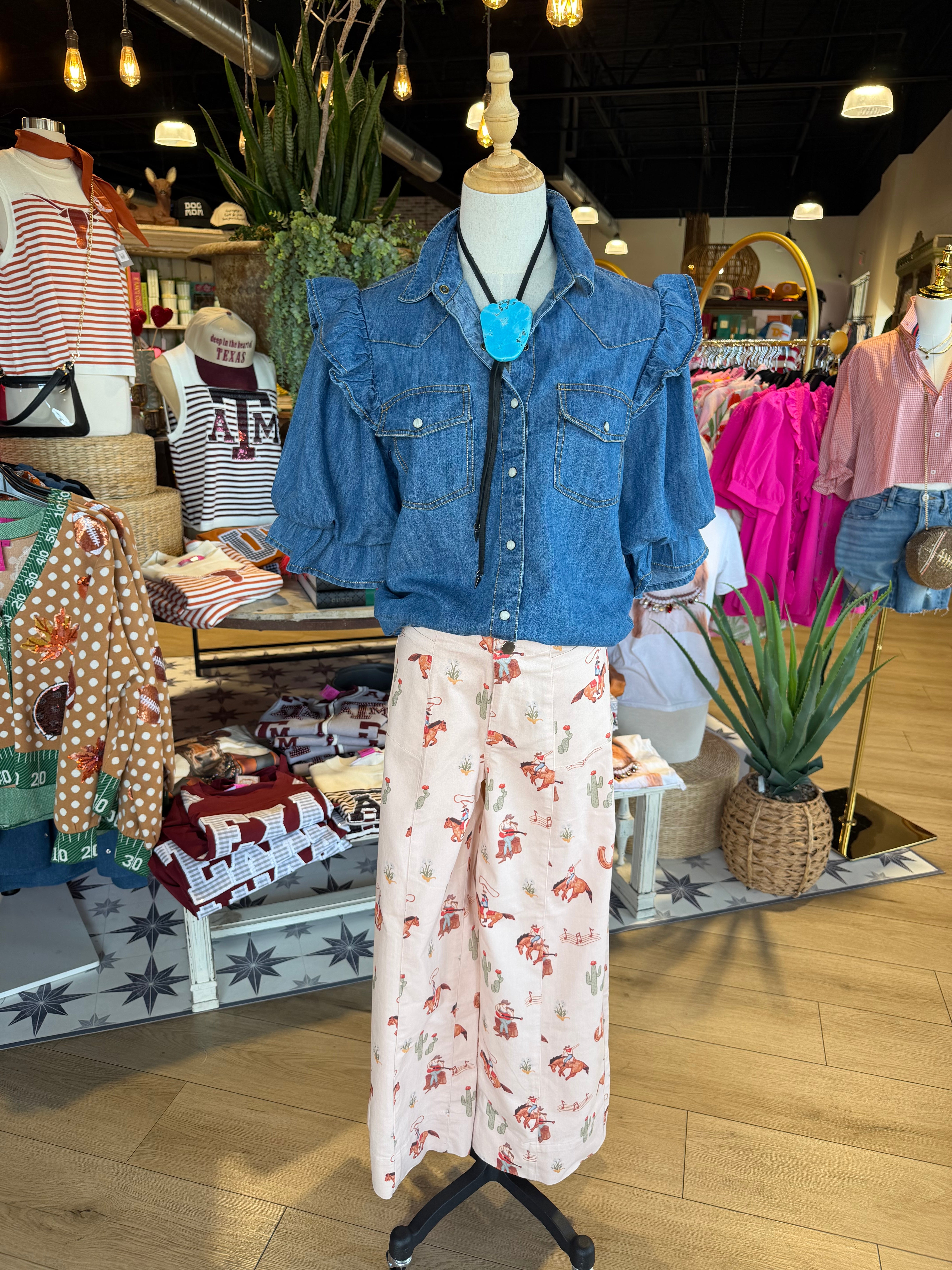 Cowboy Print Wide Leg Pants