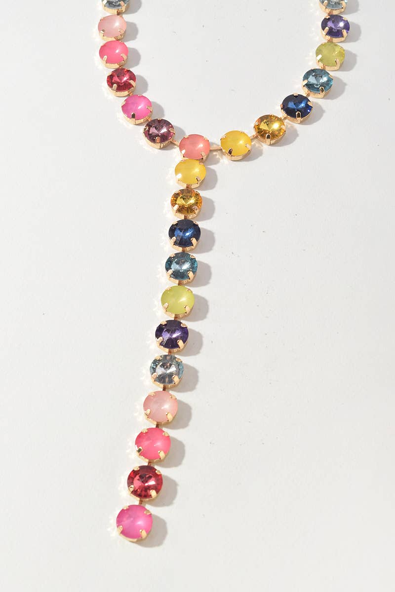 Multicolor Crystal Y Drop Statement Necklace
