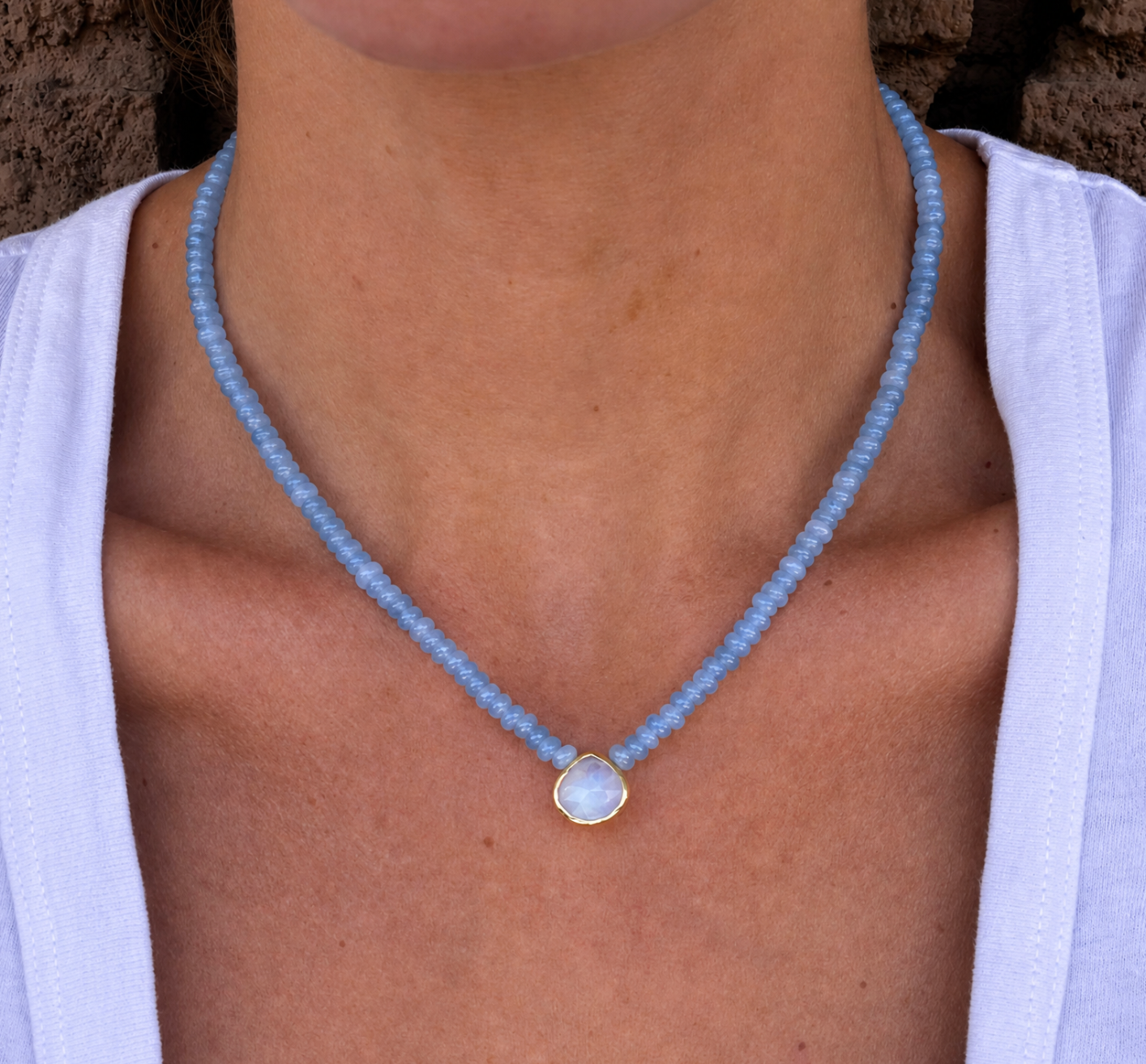 Something Blue Moonstone Bezel Necklace