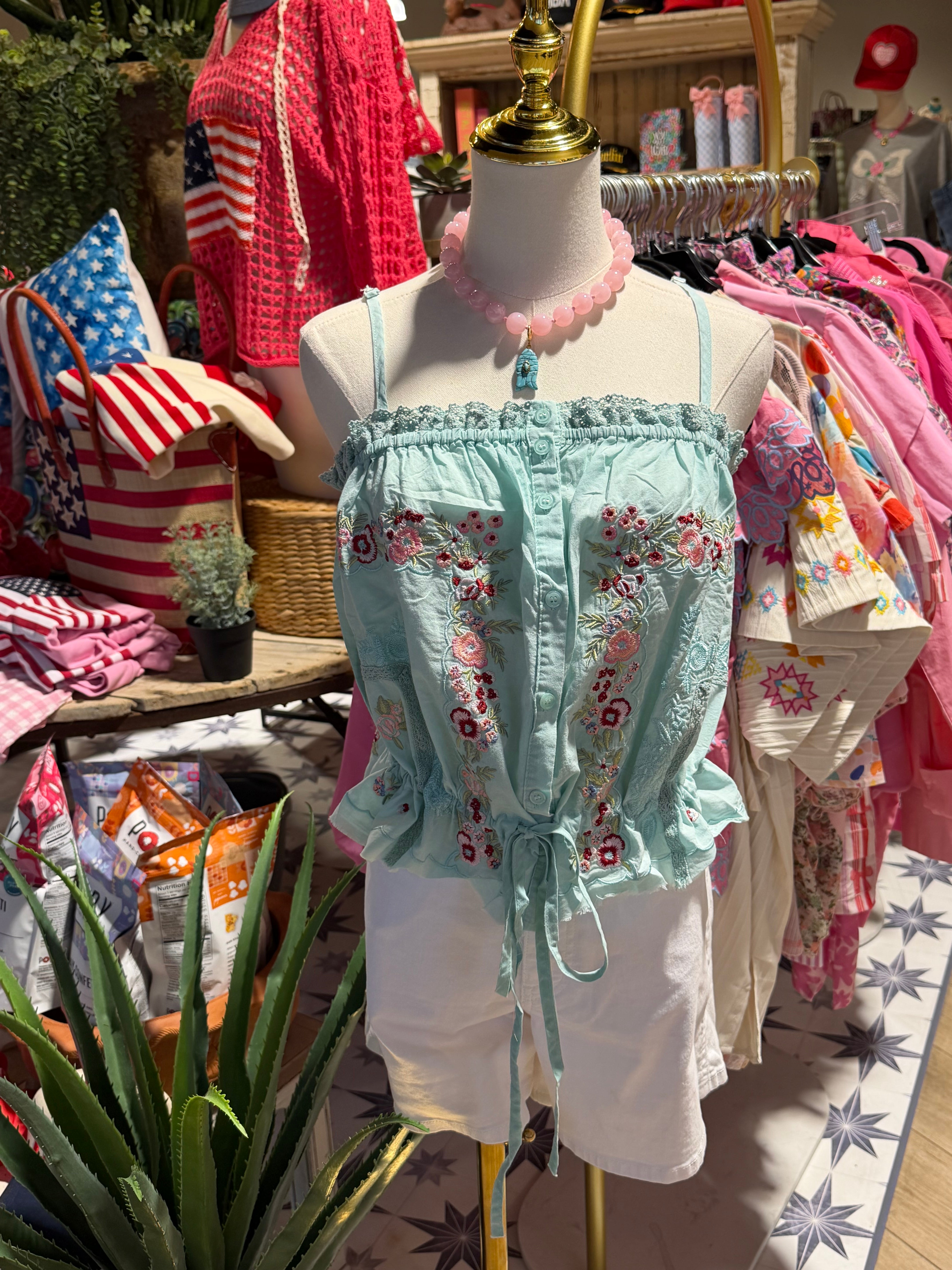 Sleeveless Embroidered Poplin Top