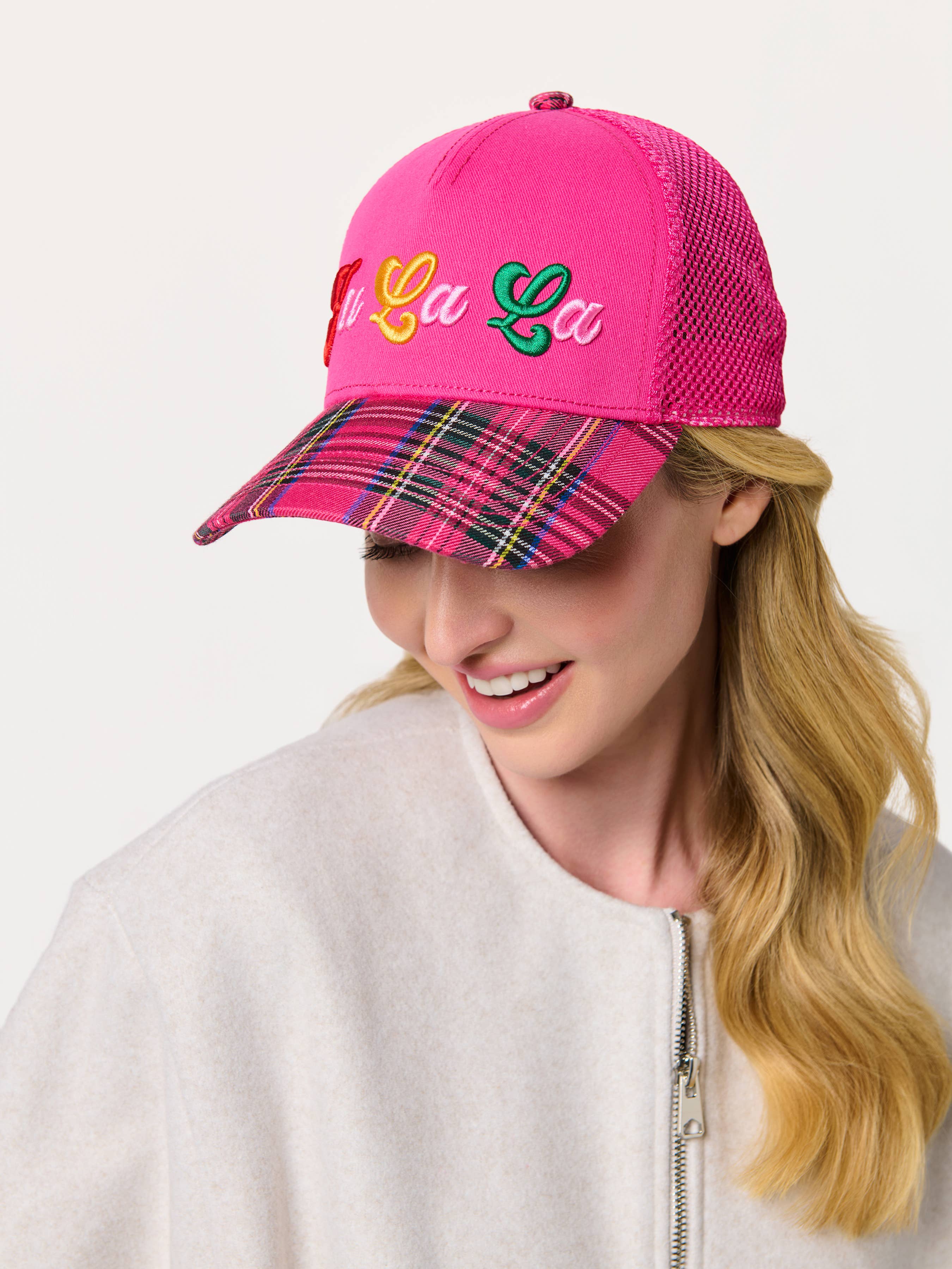 "FA LA LA" TRUCKER HAT, PINK