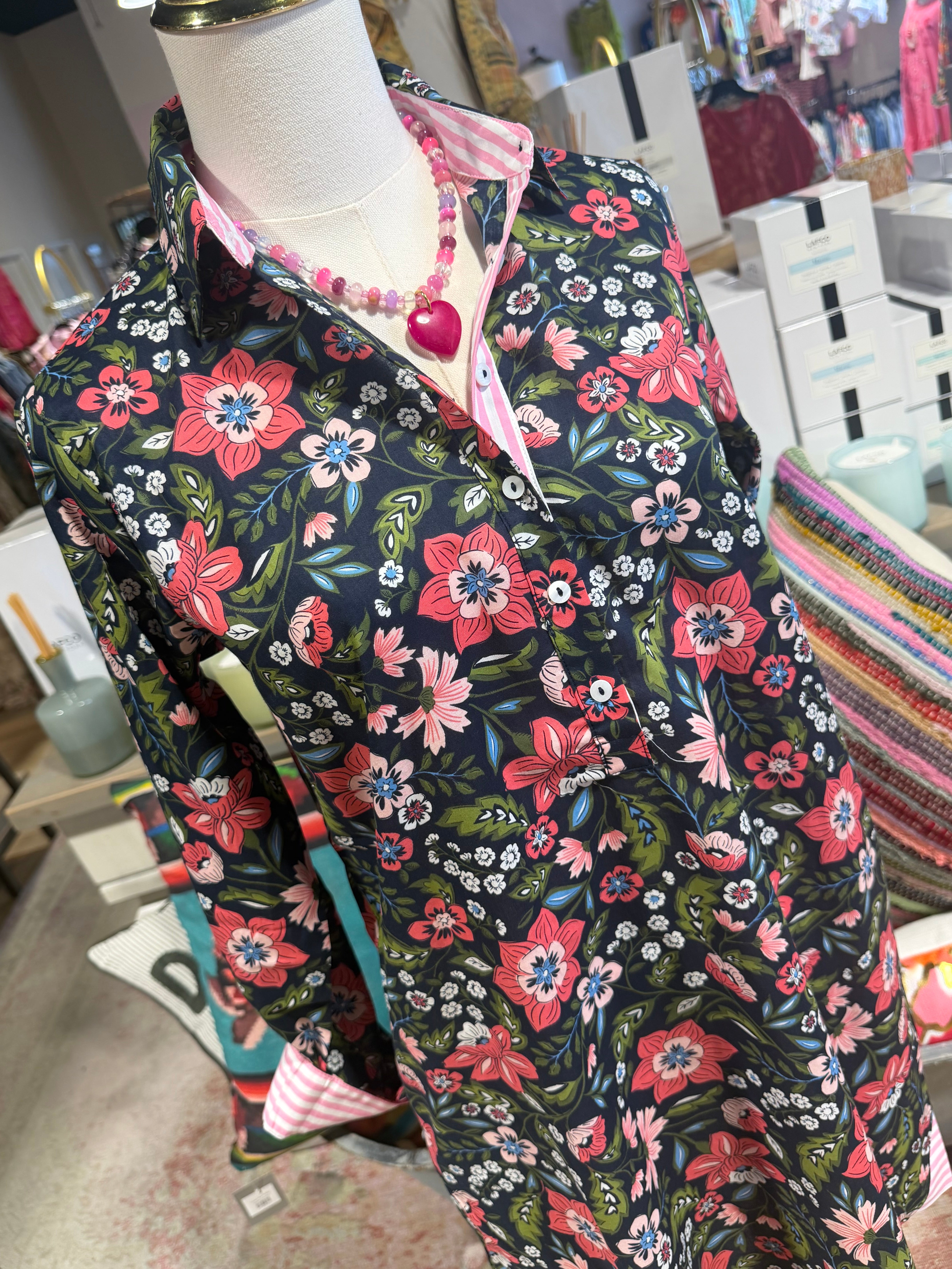 Claire Navy Floral Shirt Dress