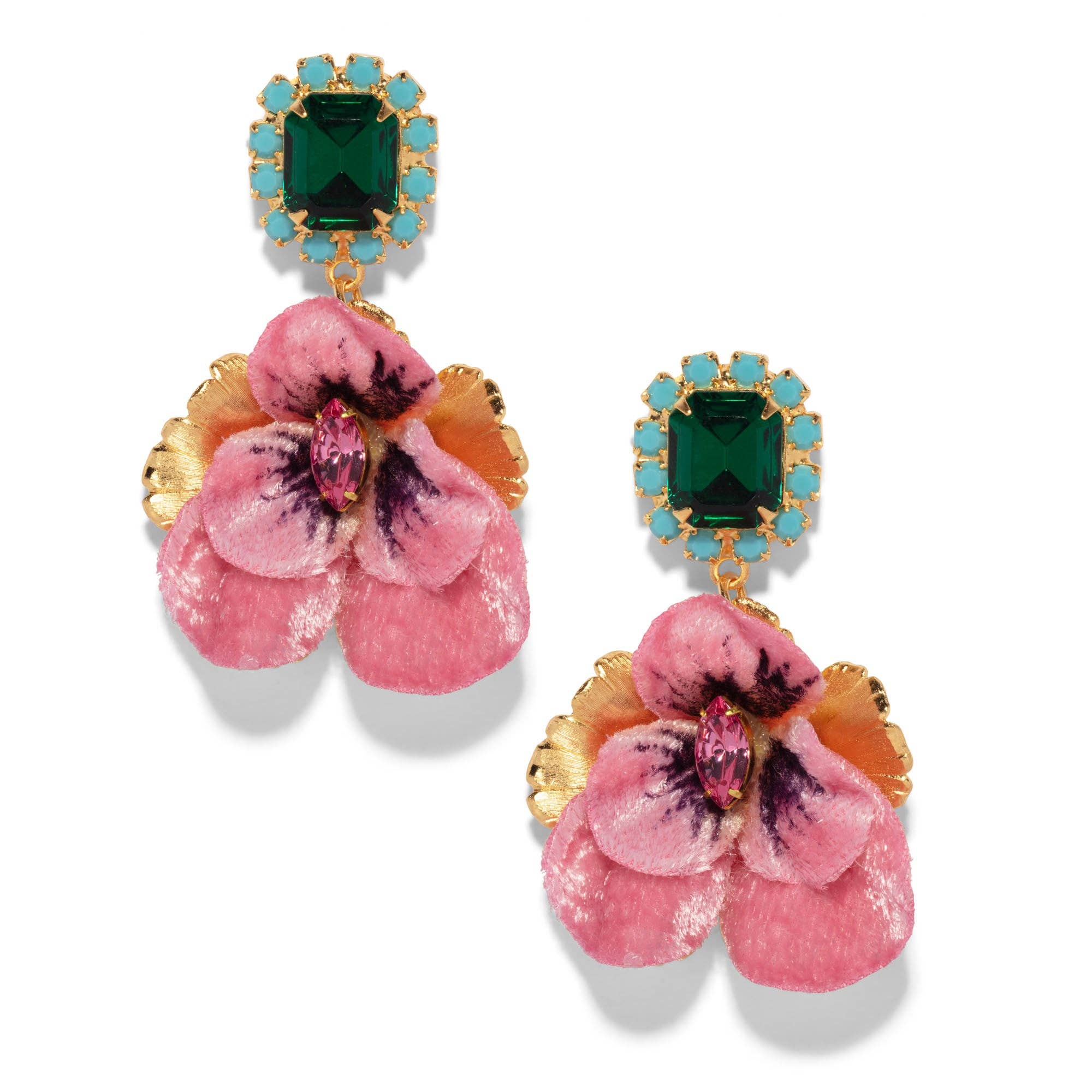 Emerald Pink Pansy Earring