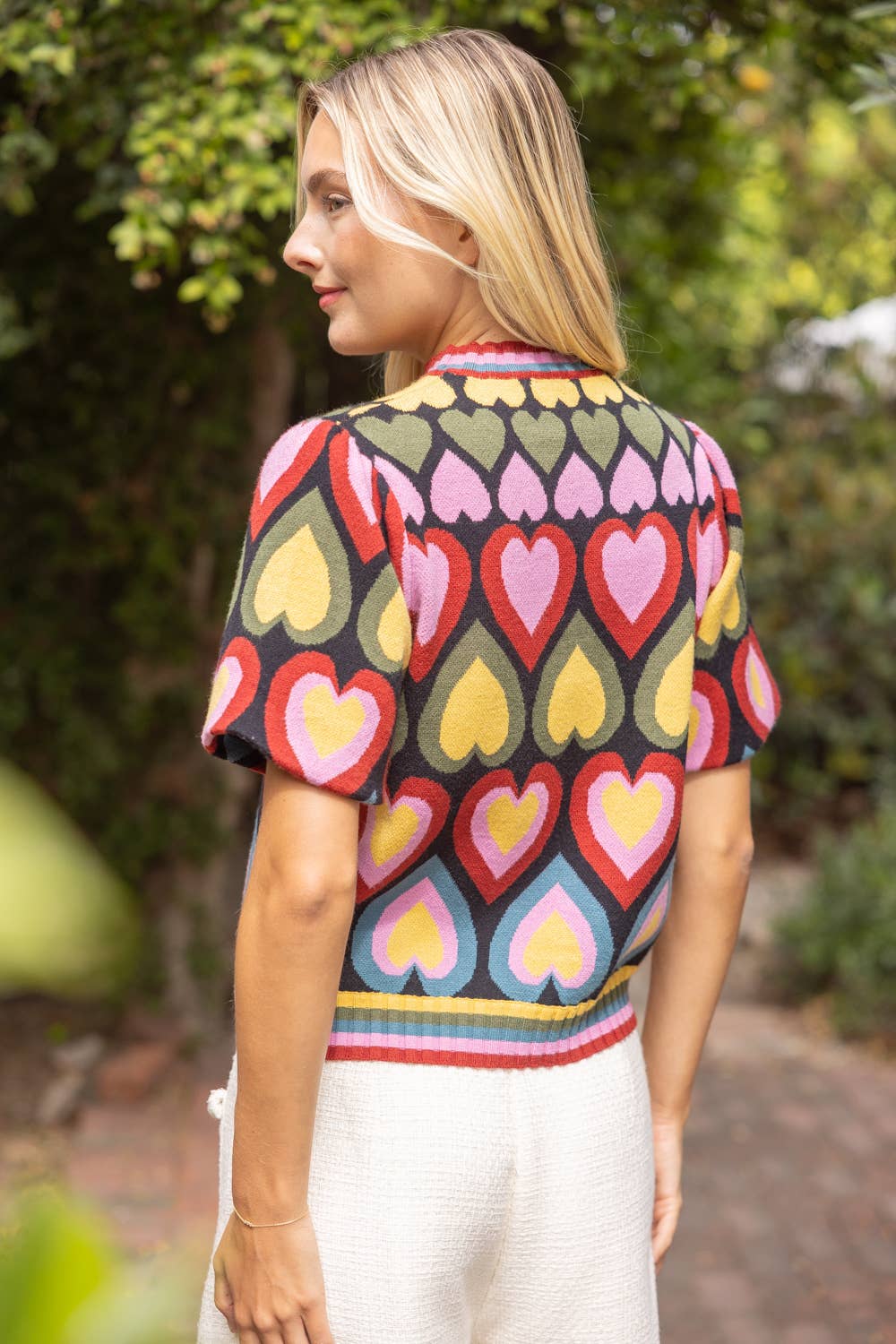 Bubble Sleeve Heart Print