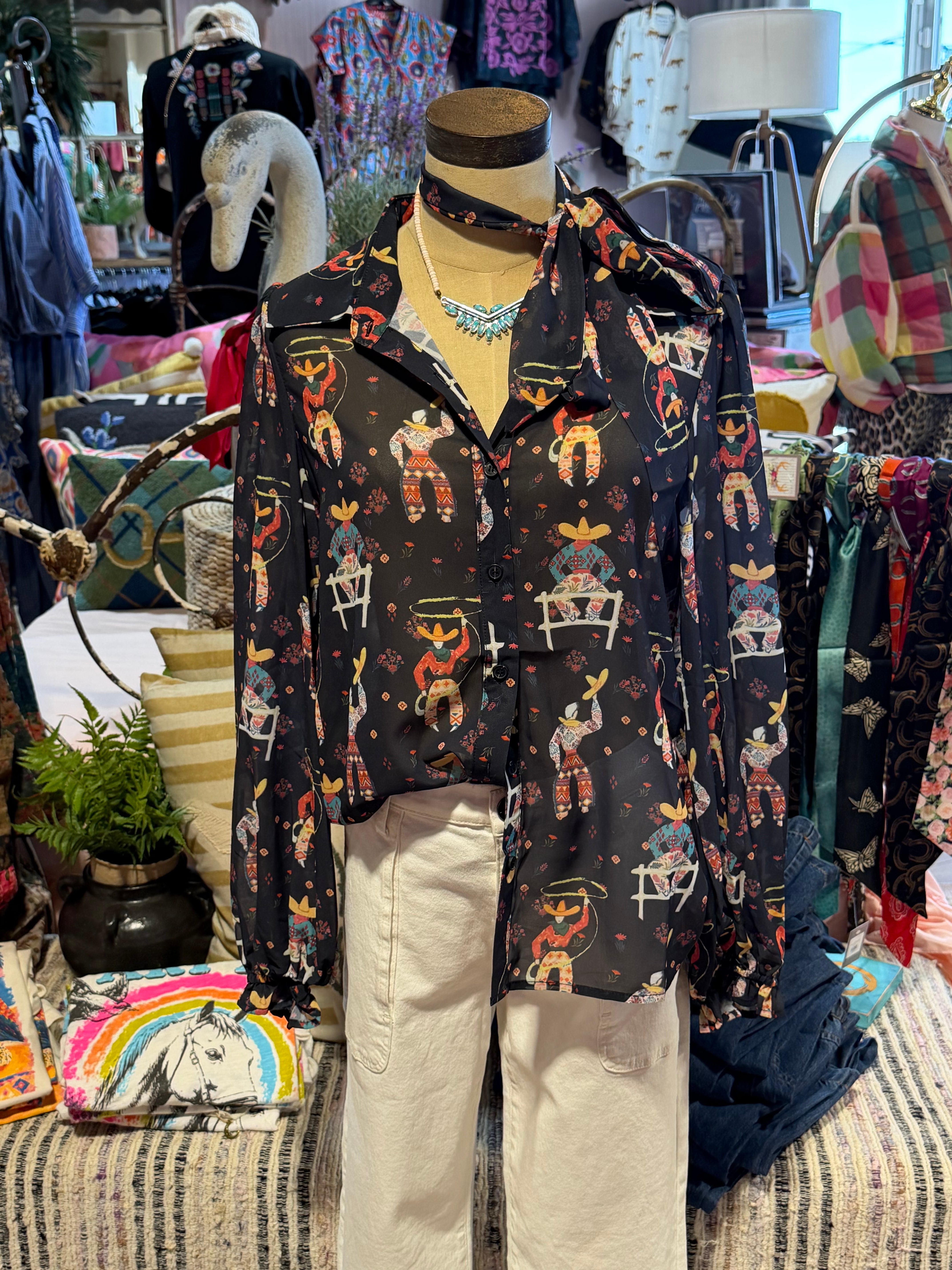 BLACK ROPING COWBOY BLOUSE