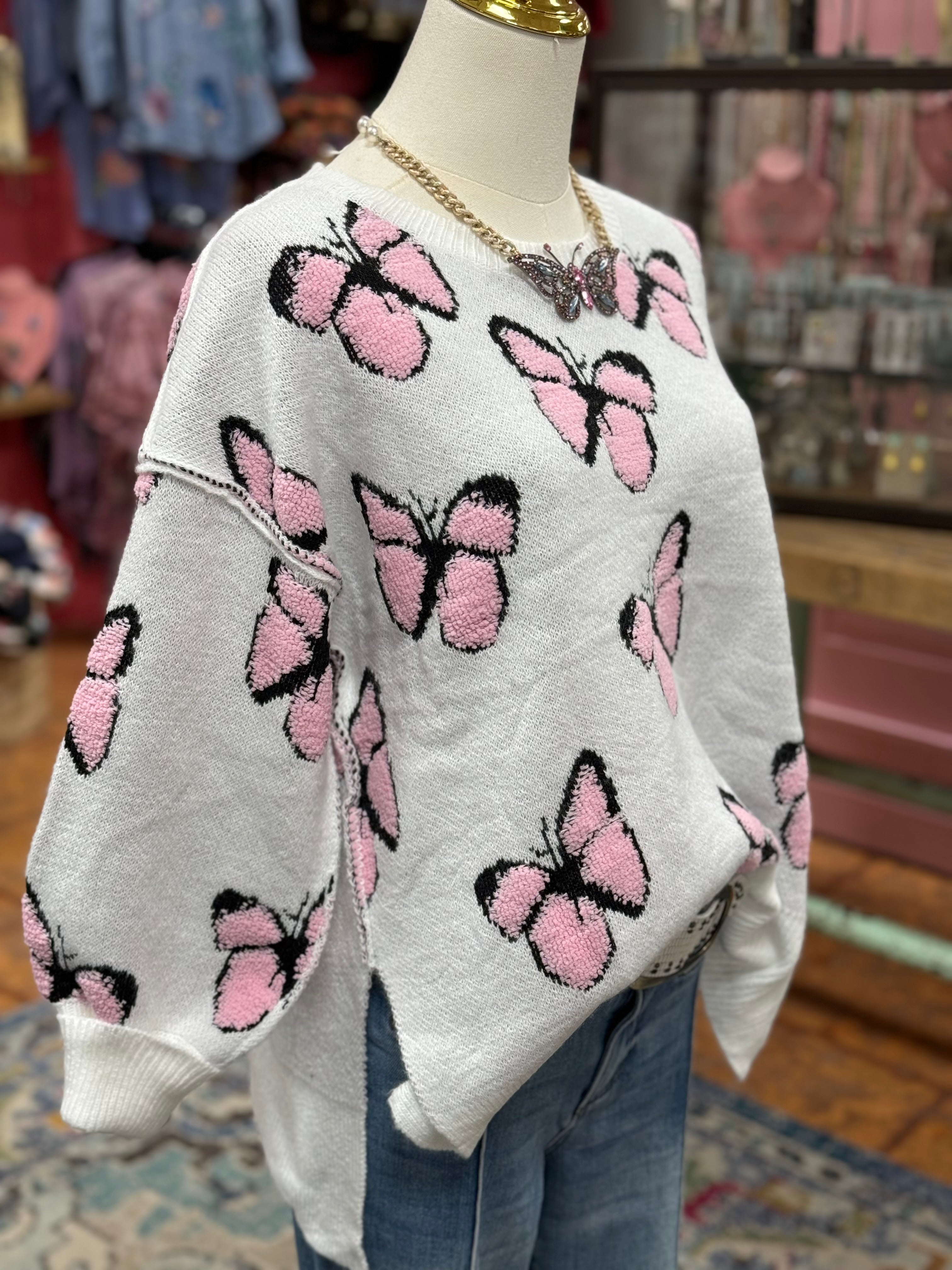 Pink Butterfly Sweater