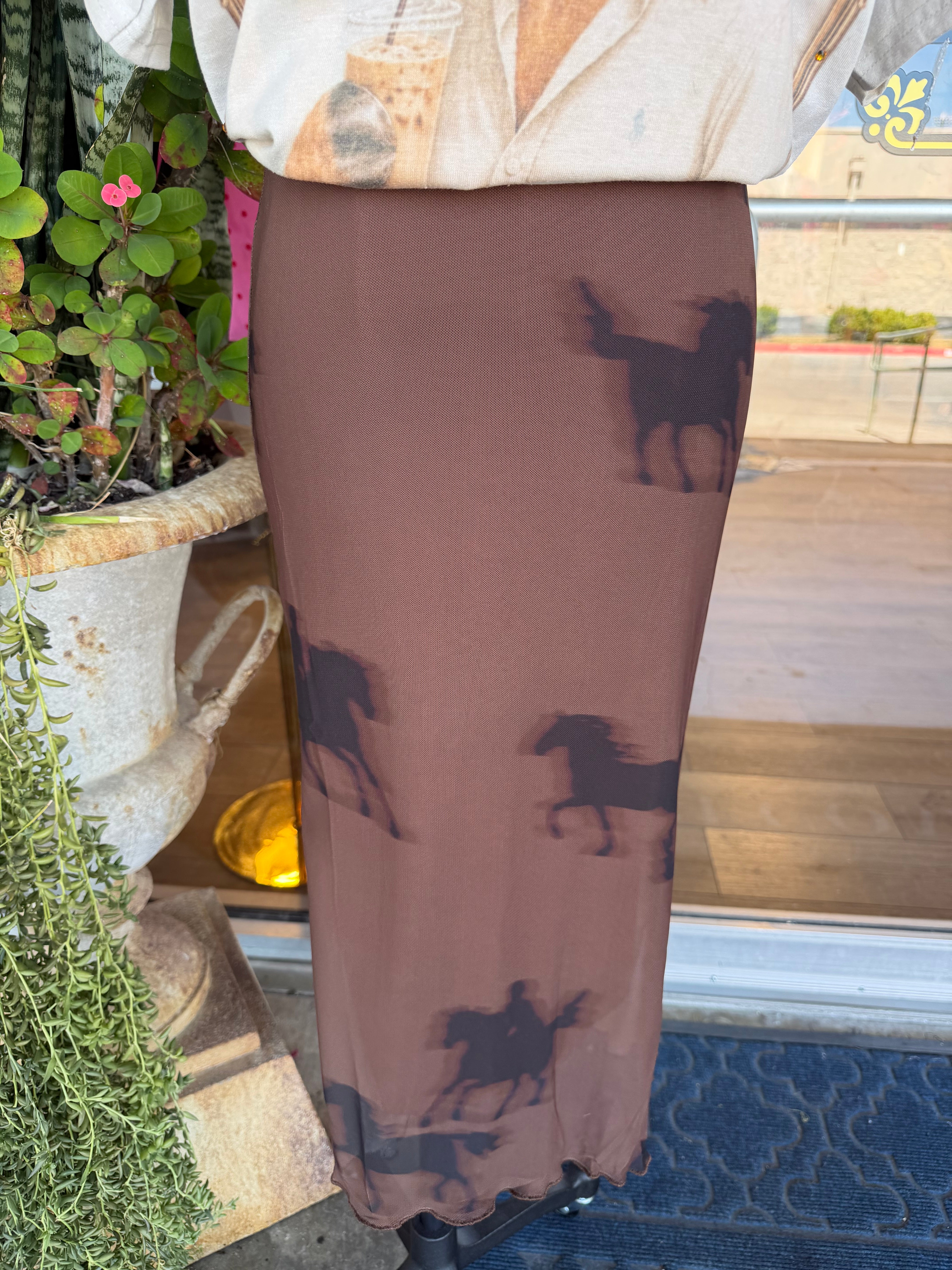 OANA HORSE PRINT MIDI SKIRT
