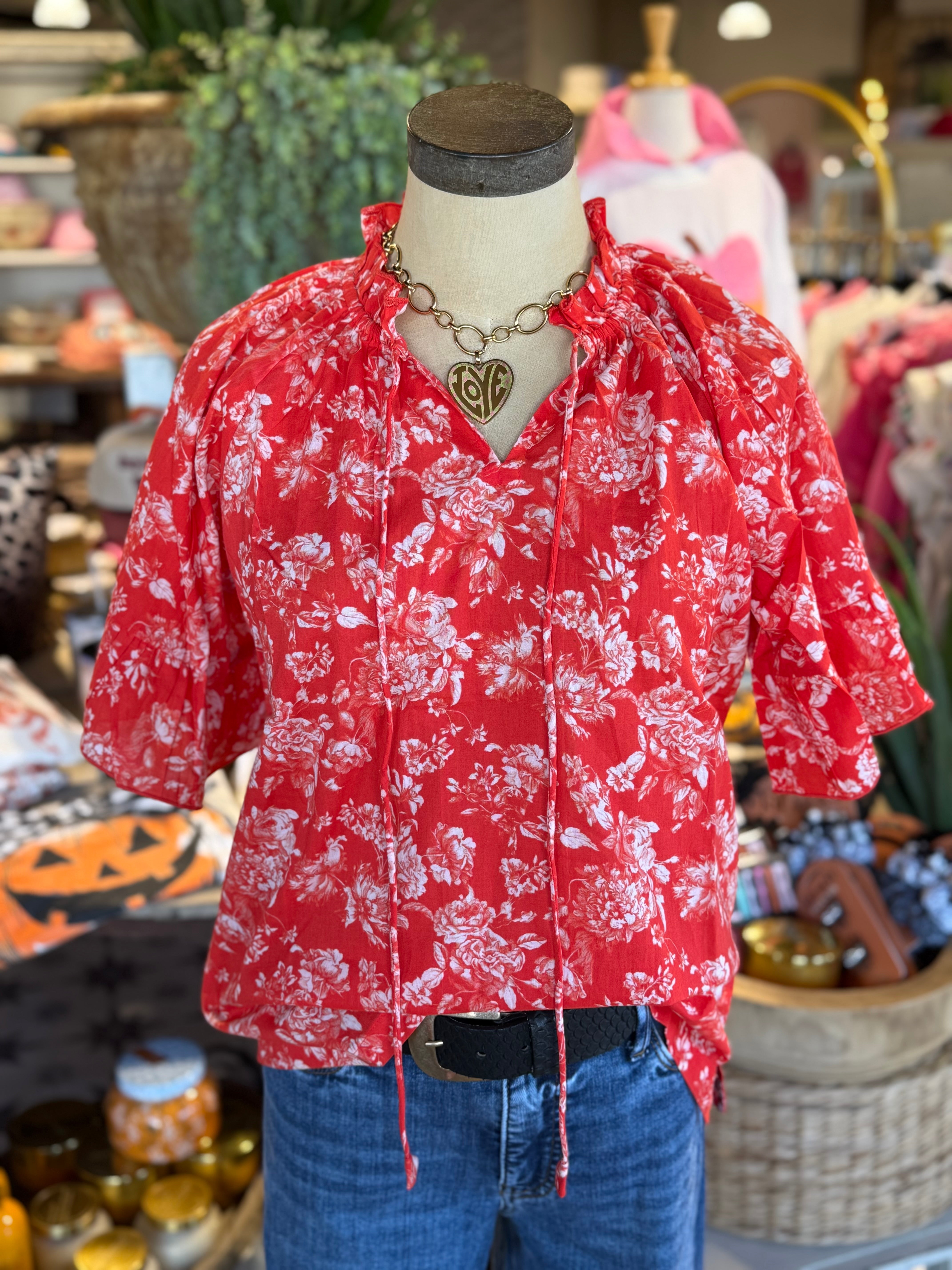 Haley Red Floral Top