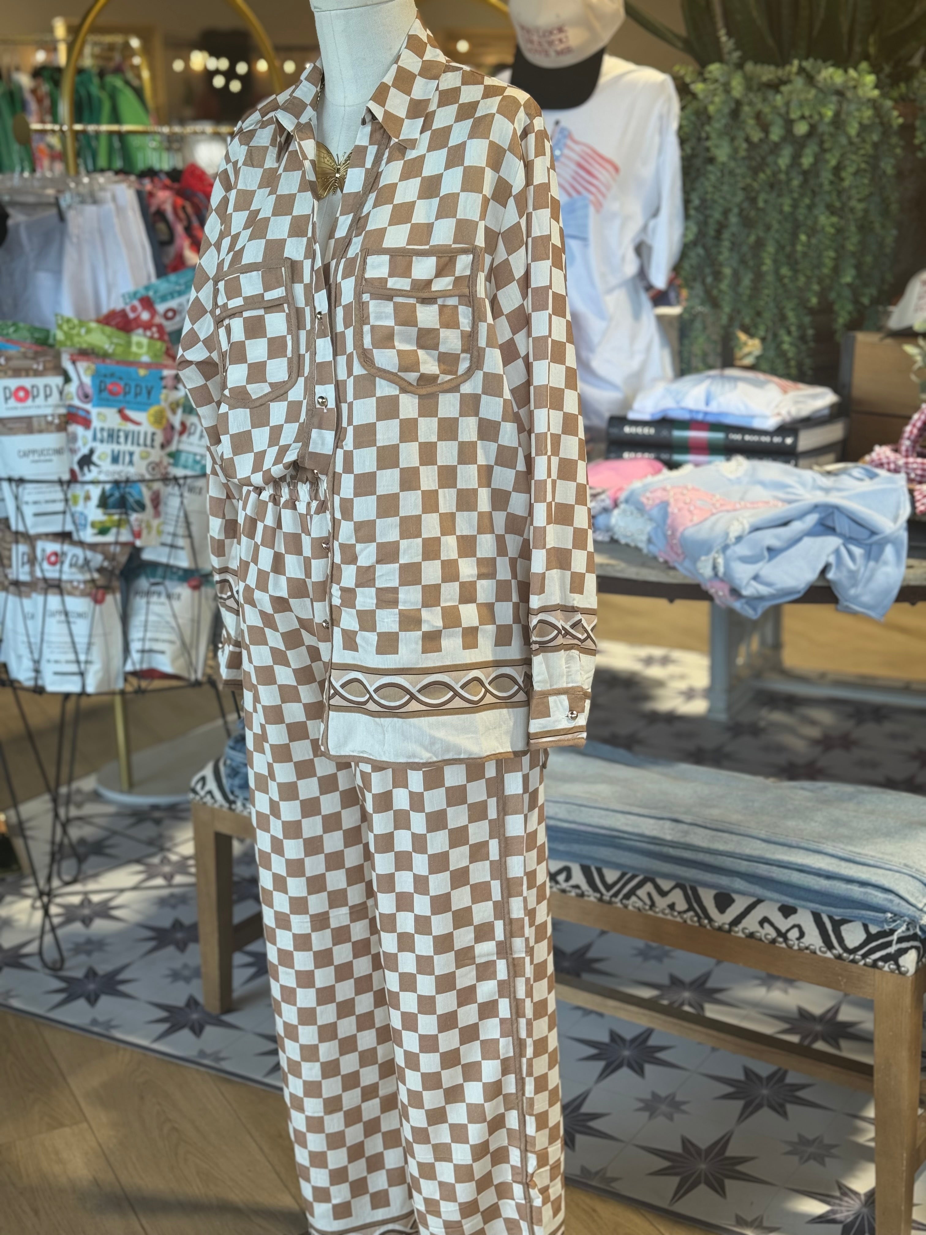 Checker Print Pant Set