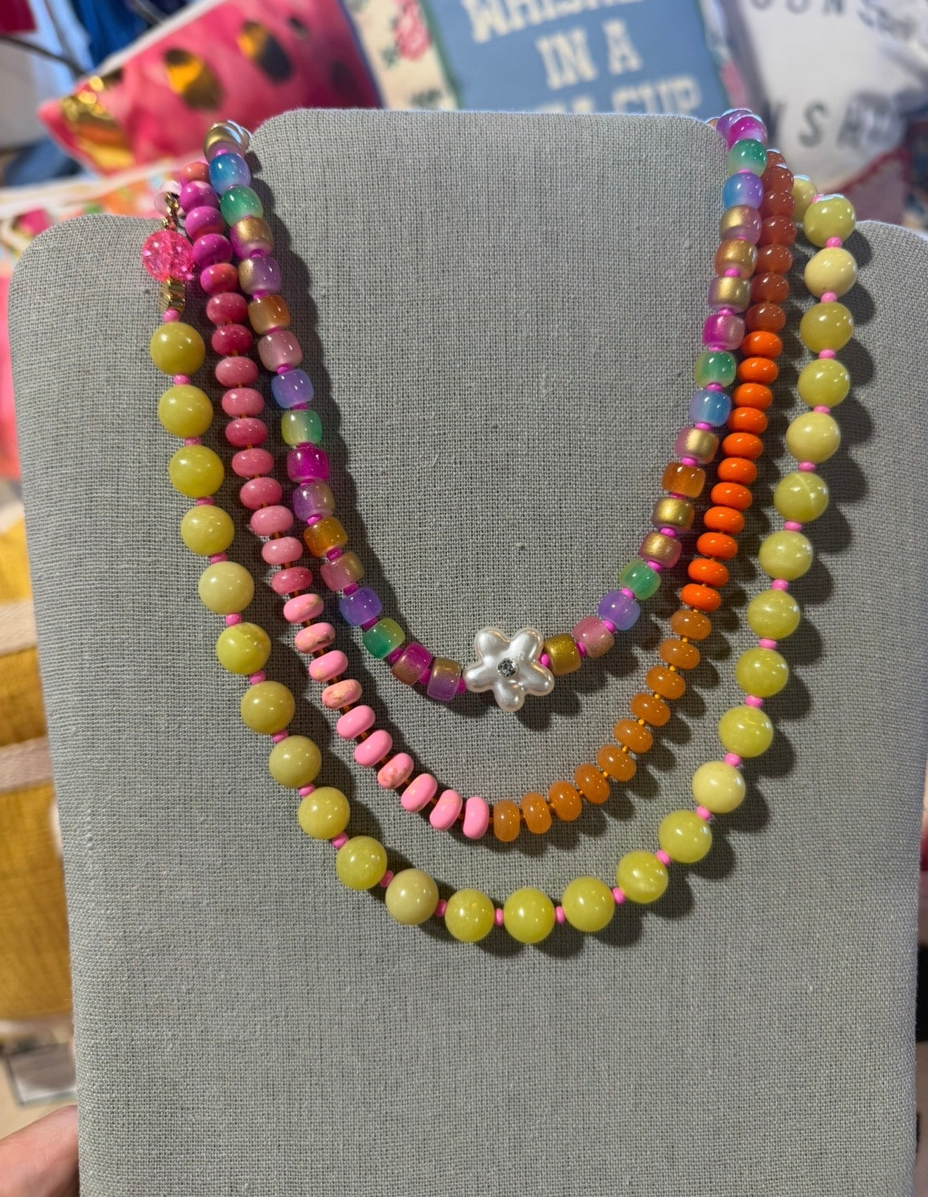 Ada Necklace- Colorful w/ Pearl Flower