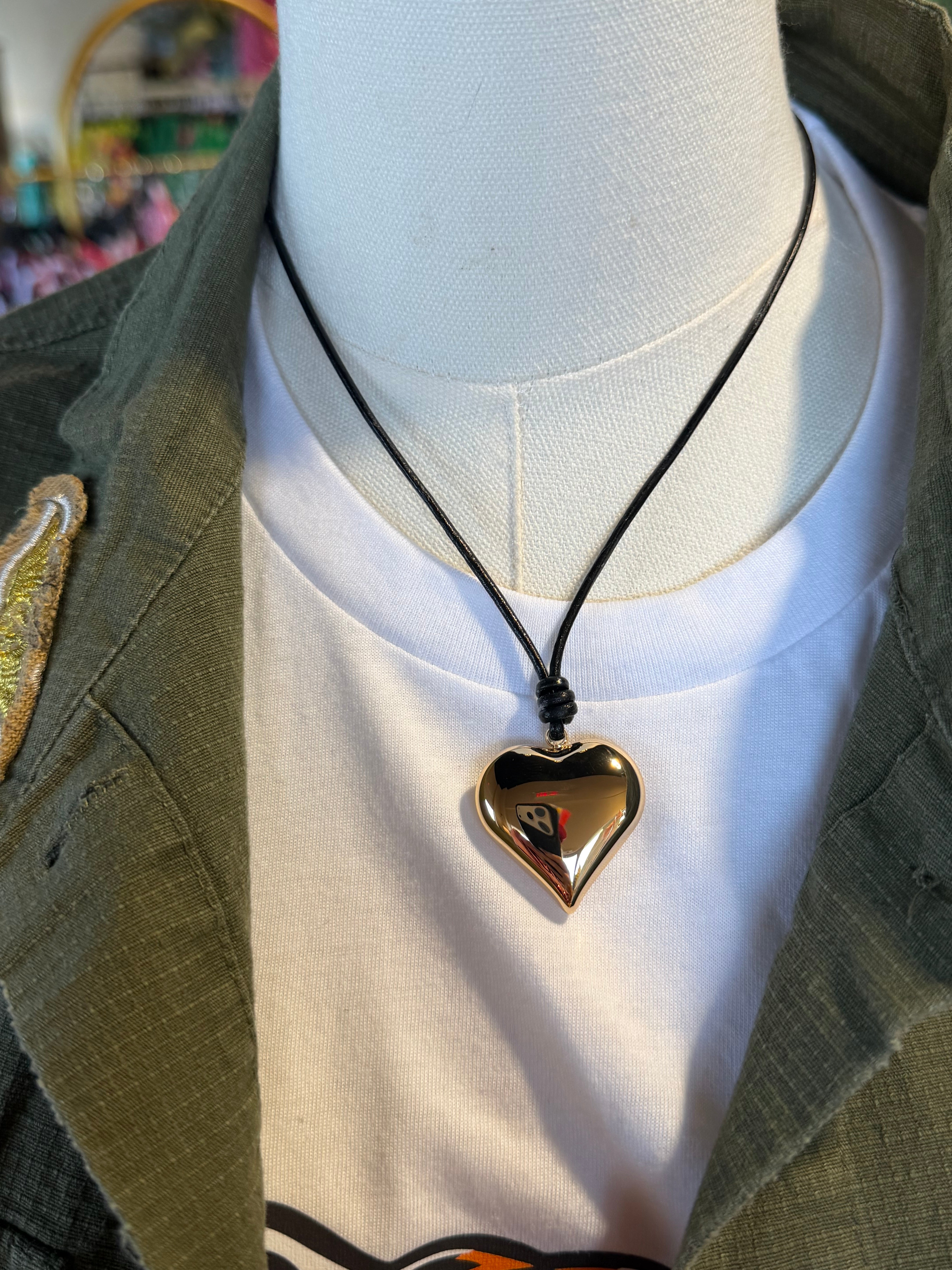Leather + Heart Necklace