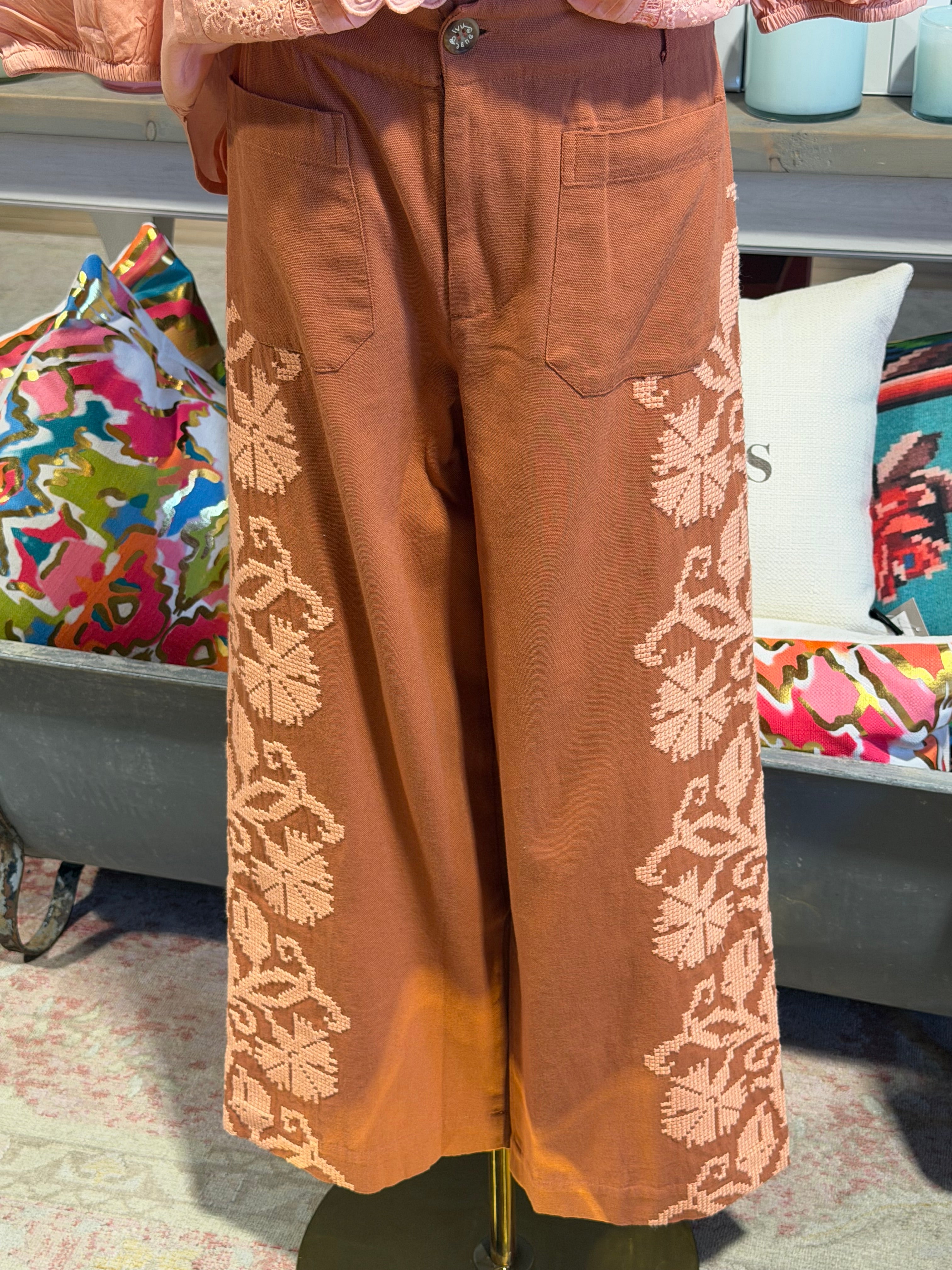 Embroidered Peach Pants