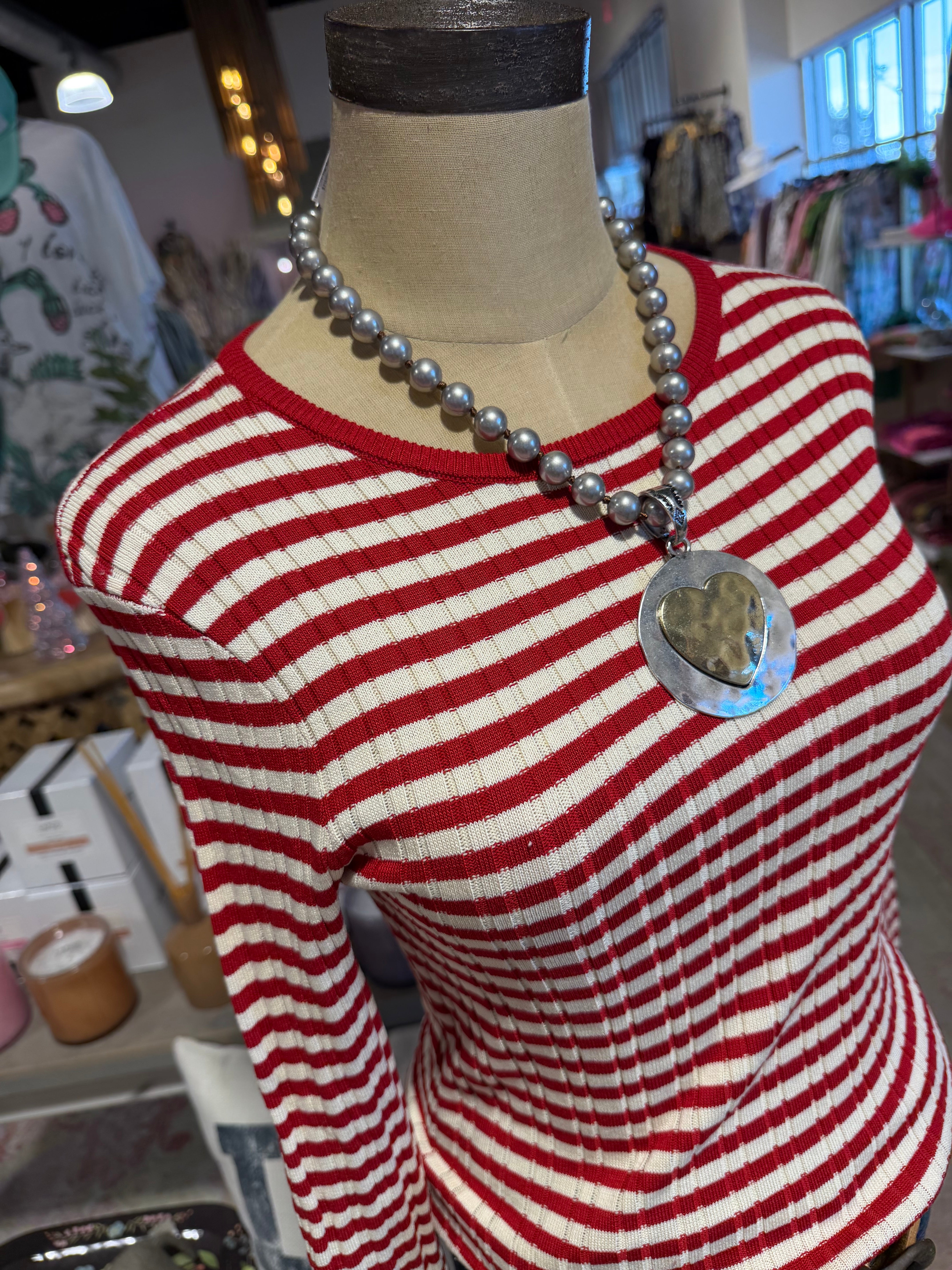Red and White Stripe Knit