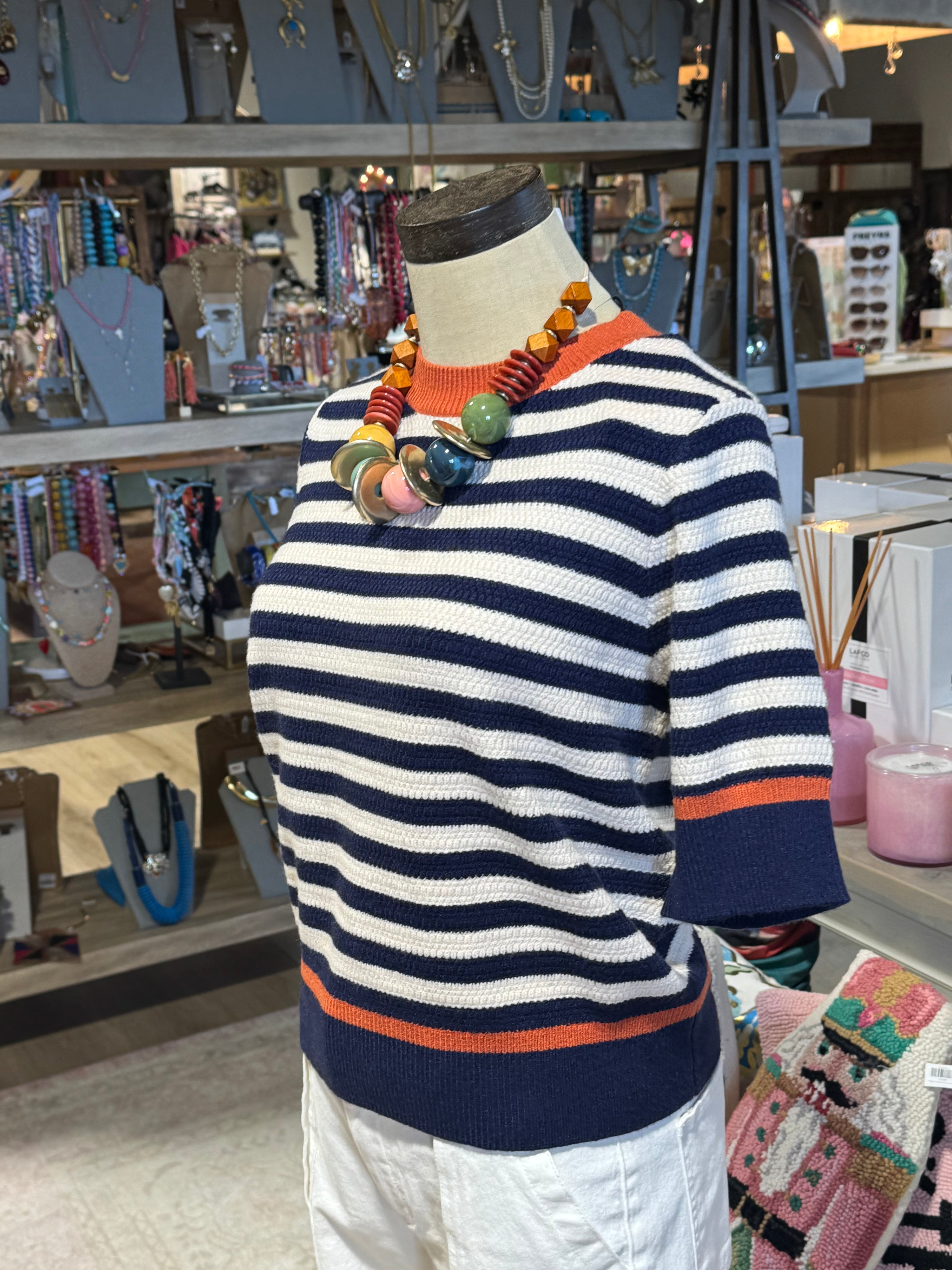 Stripe Short Sleeve Sweater
