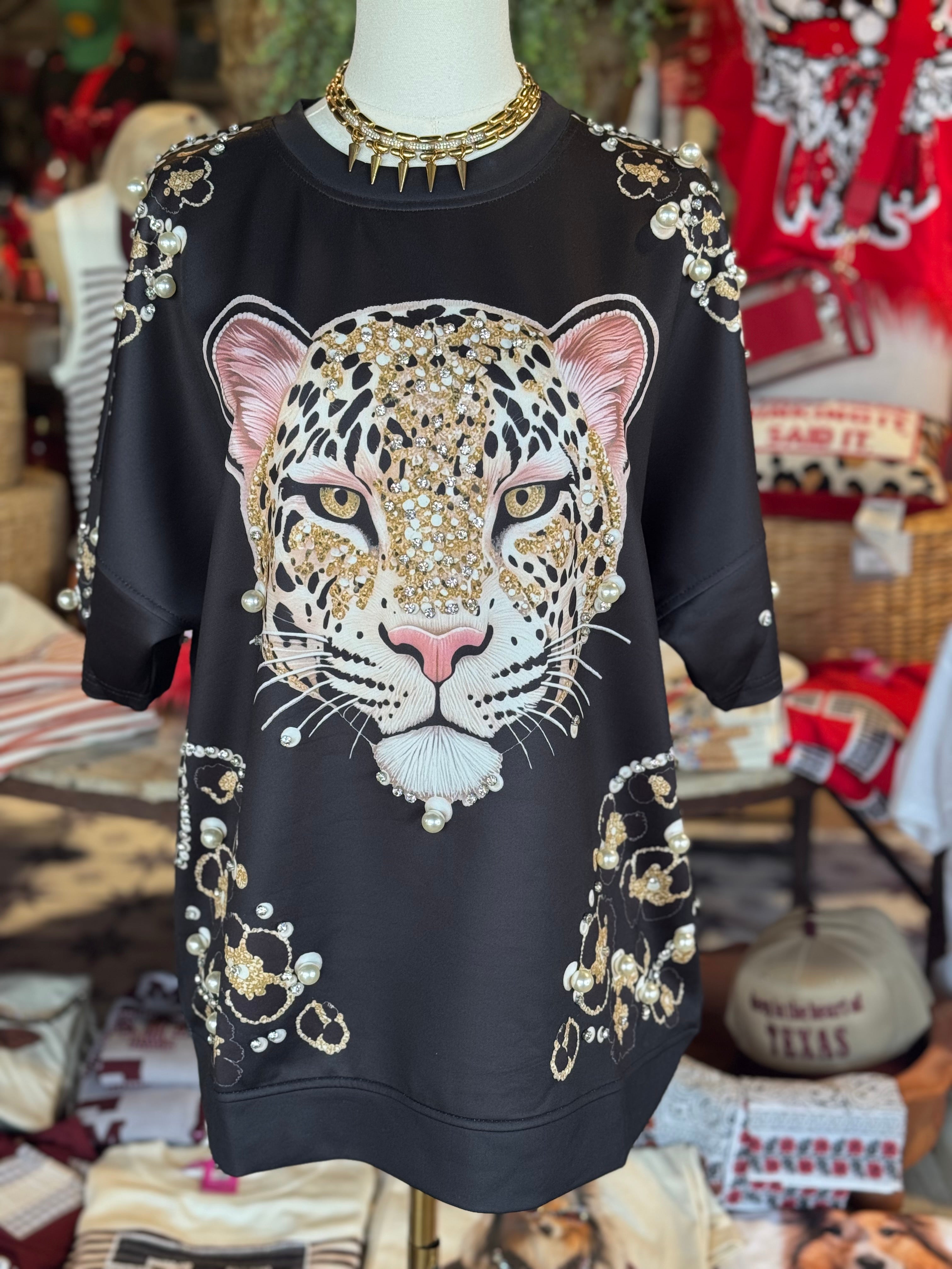 Embellished Leopard Oversized T-Shirt