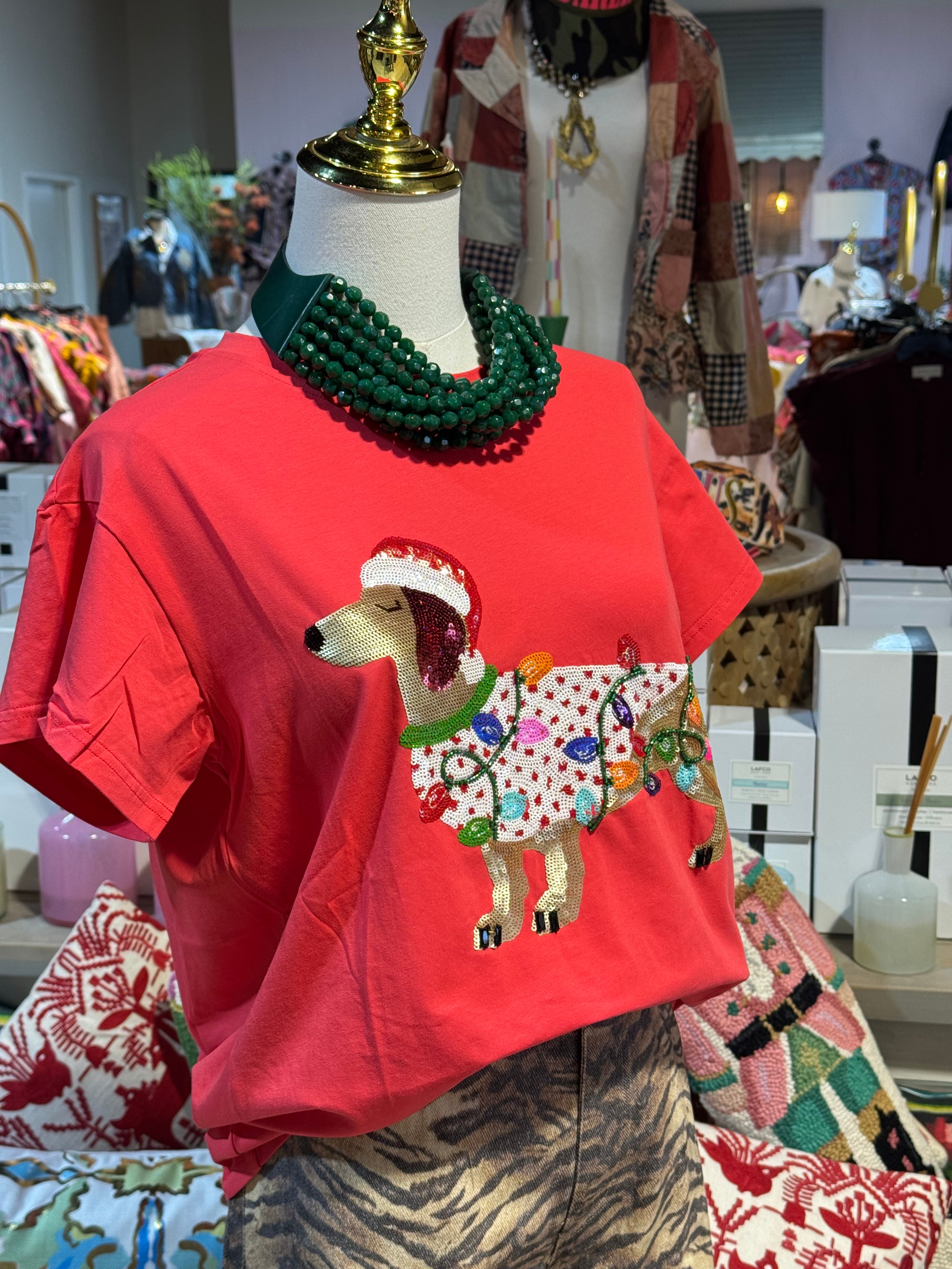 Christmas Lights Weenie Dog Tee