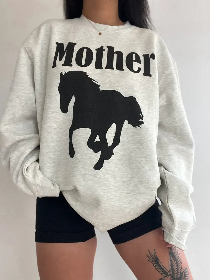 Mother Stallion Horse Western Graphic Sweatshirt - Ash