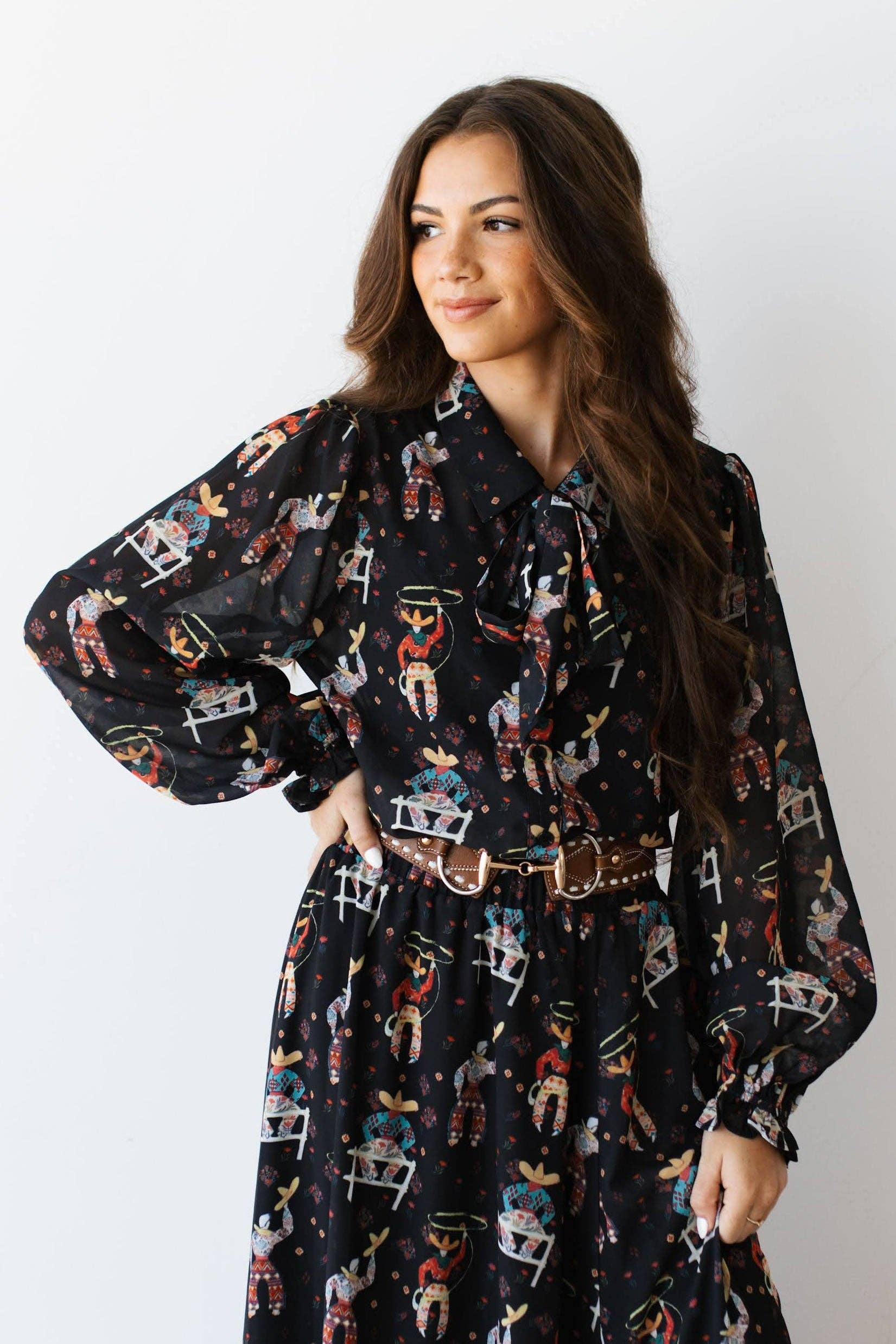 BLACK ROPING COWBOY BLOUSE