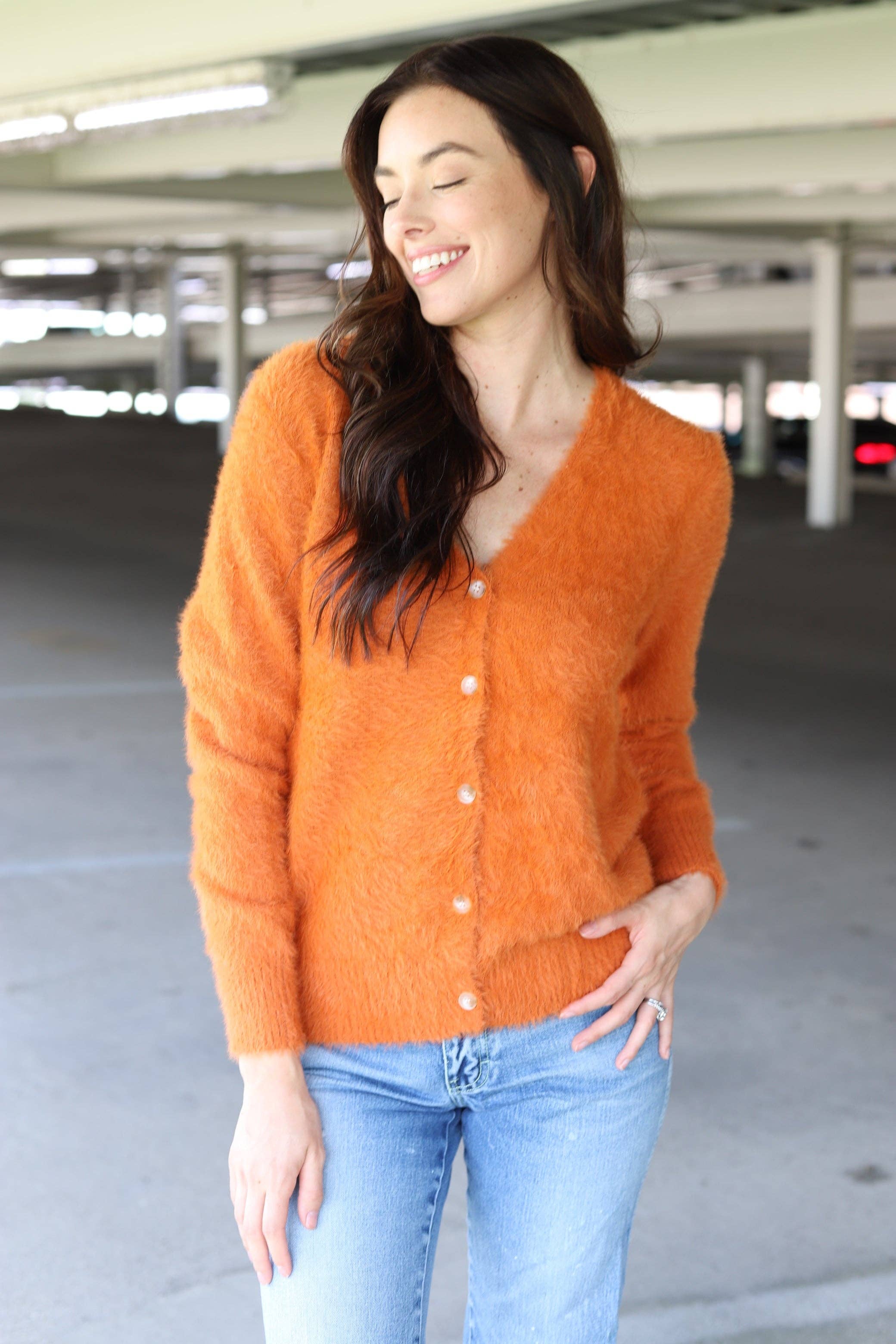 FUZZY BUTTON SWEATER