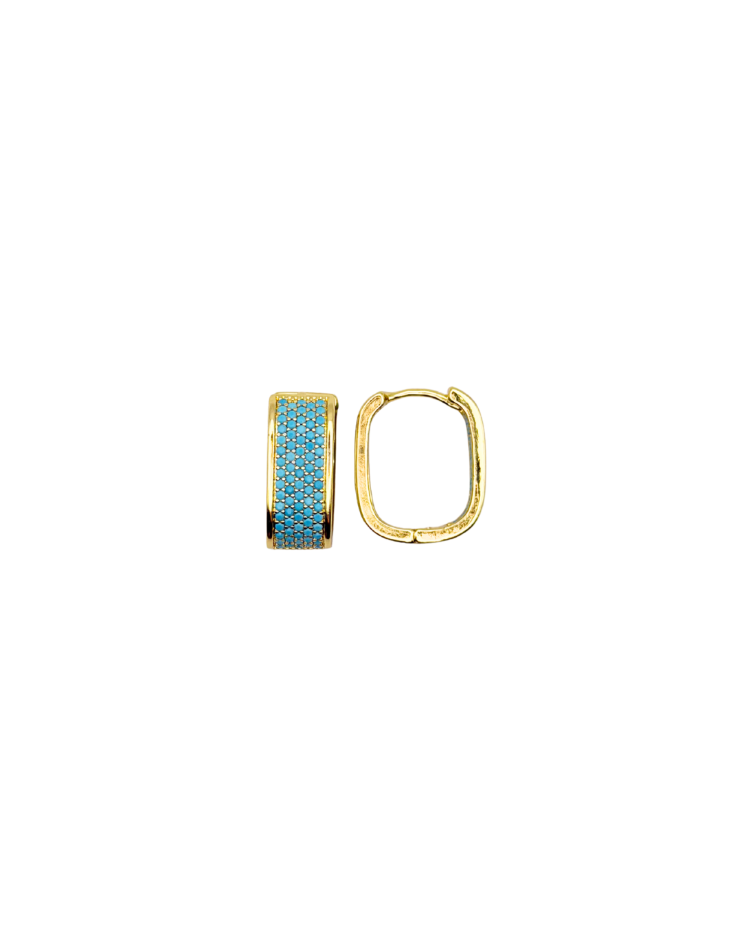 18K Gold and Turquoise Waterproof Pave Huggie Earrings