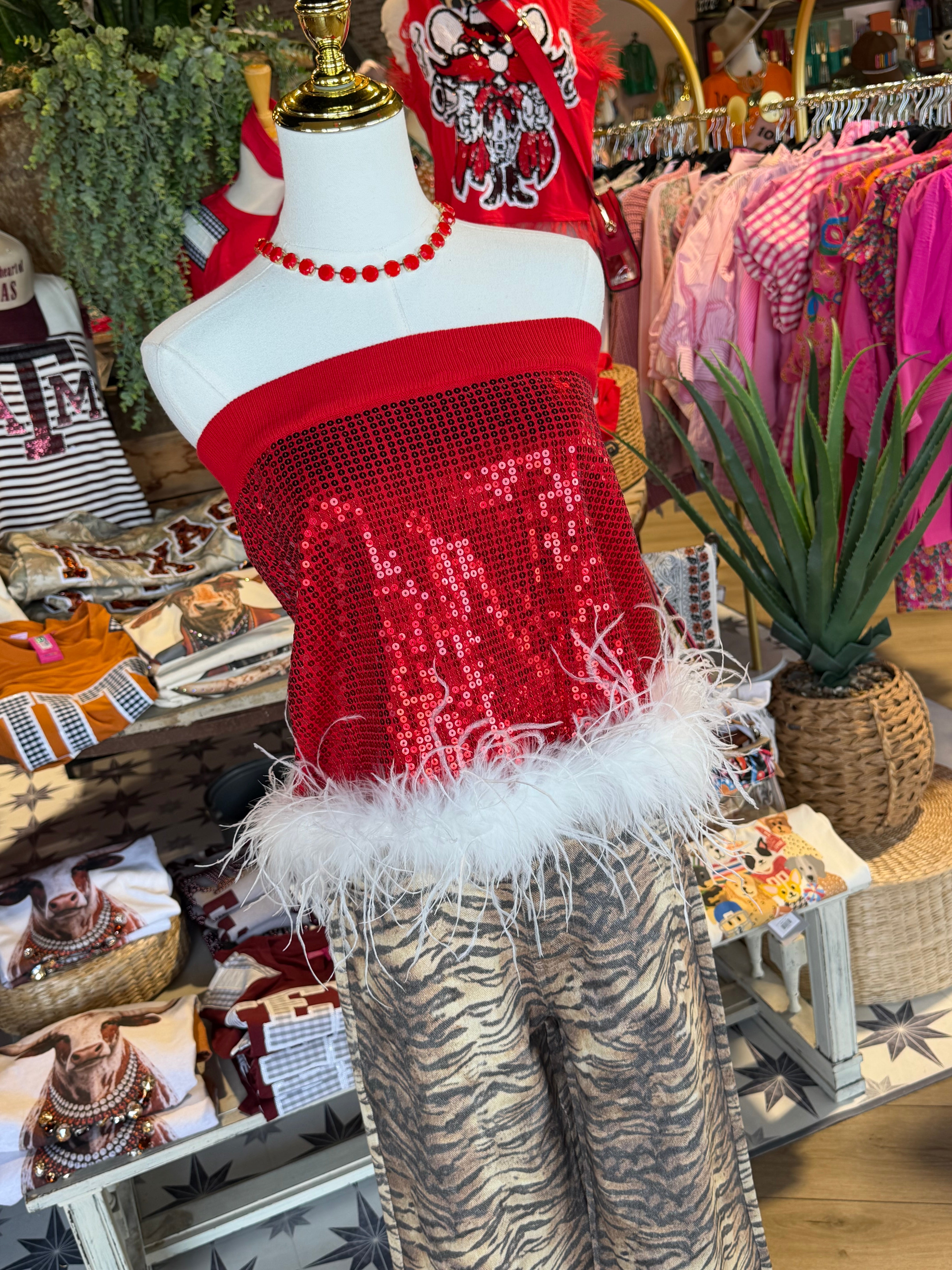 Feather Trim Santa Skirt or Top