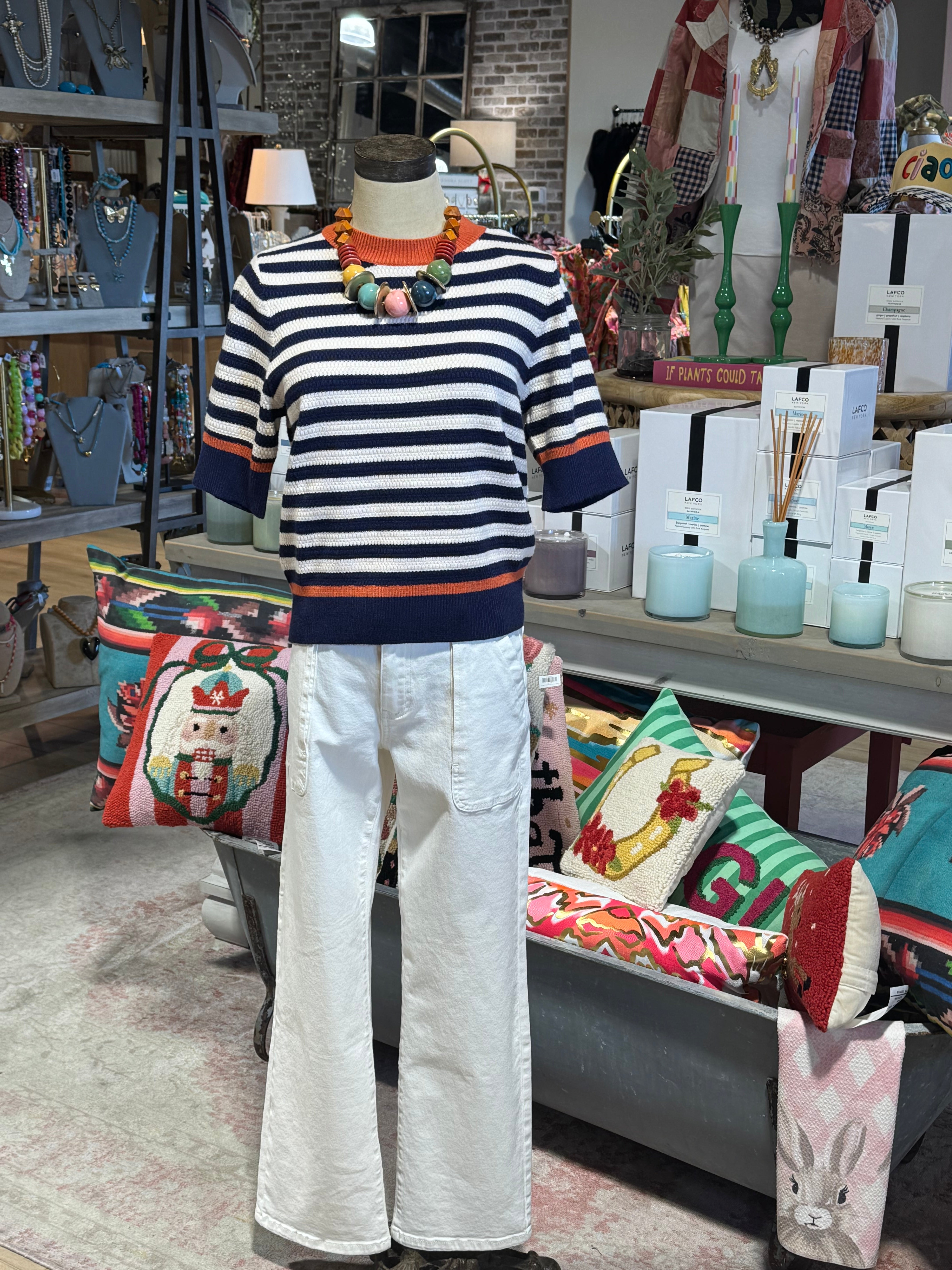 Stripe Short Sleeve Sweater