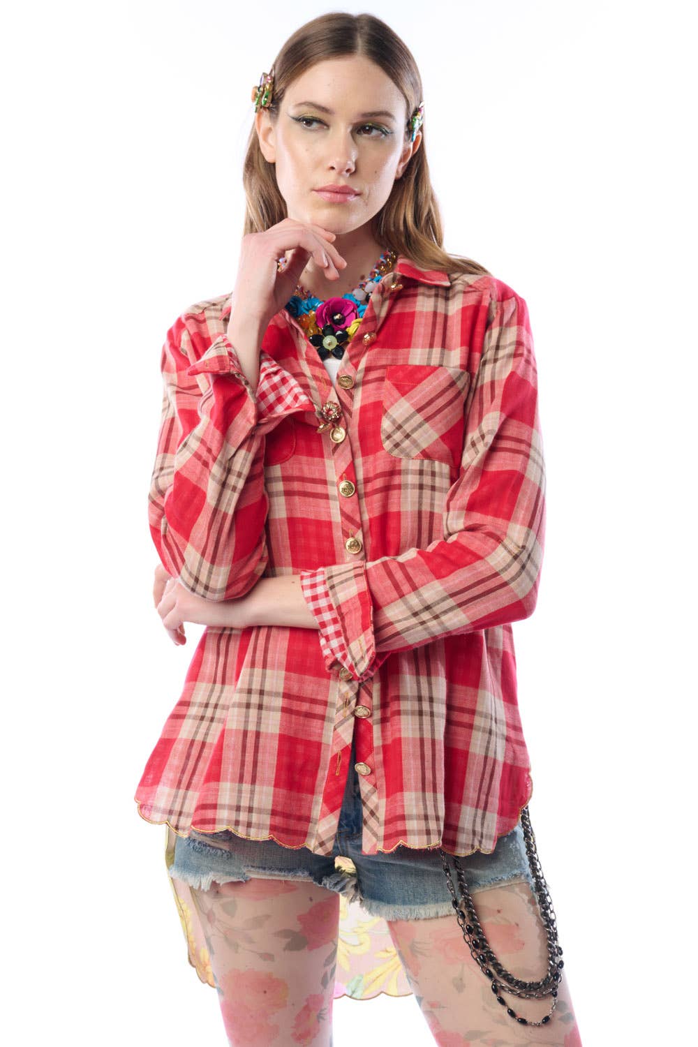 Western Babe Shirt -Plaid Horse Artistic