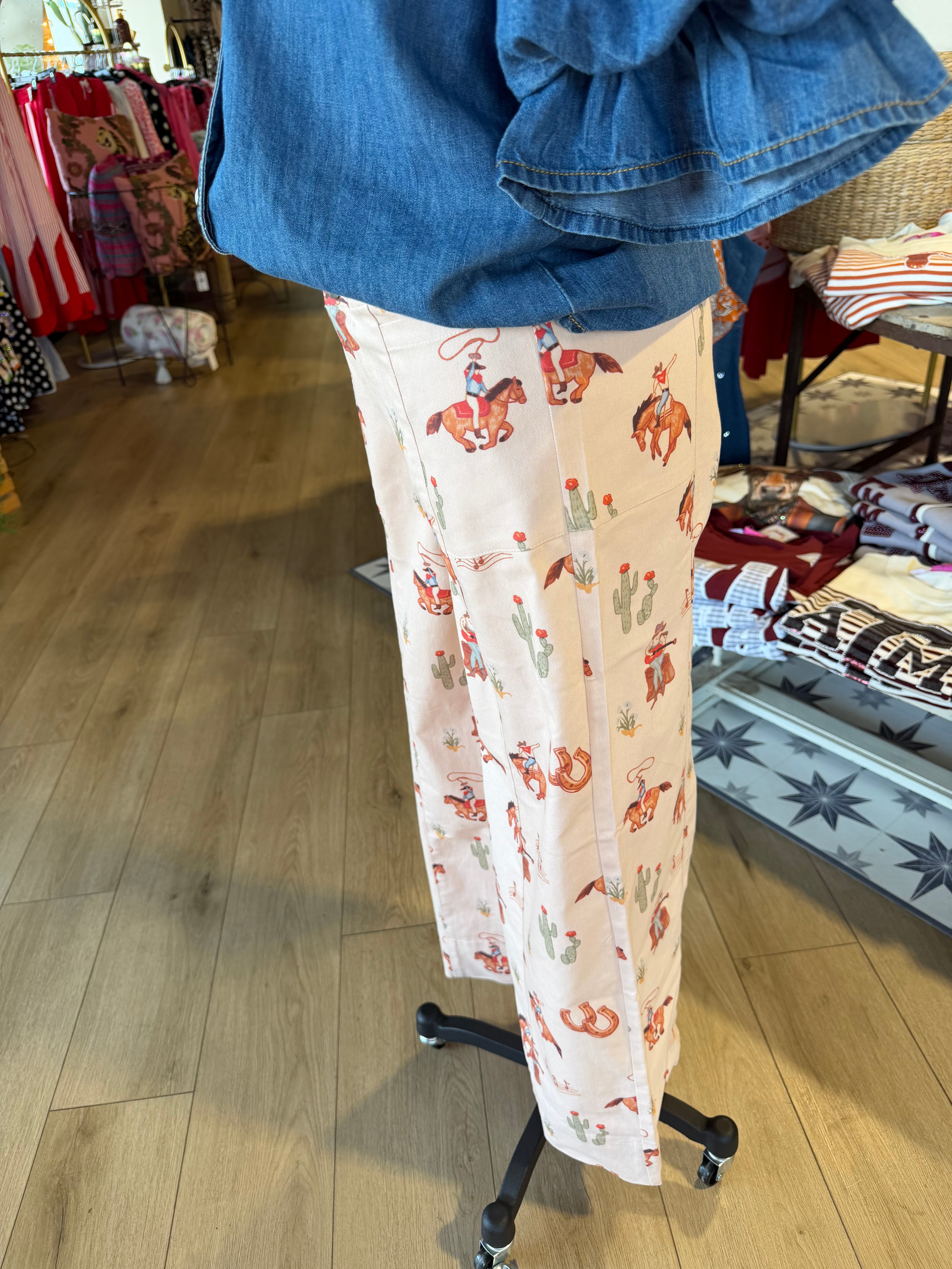 Cowboy Print Wide Leg Pants