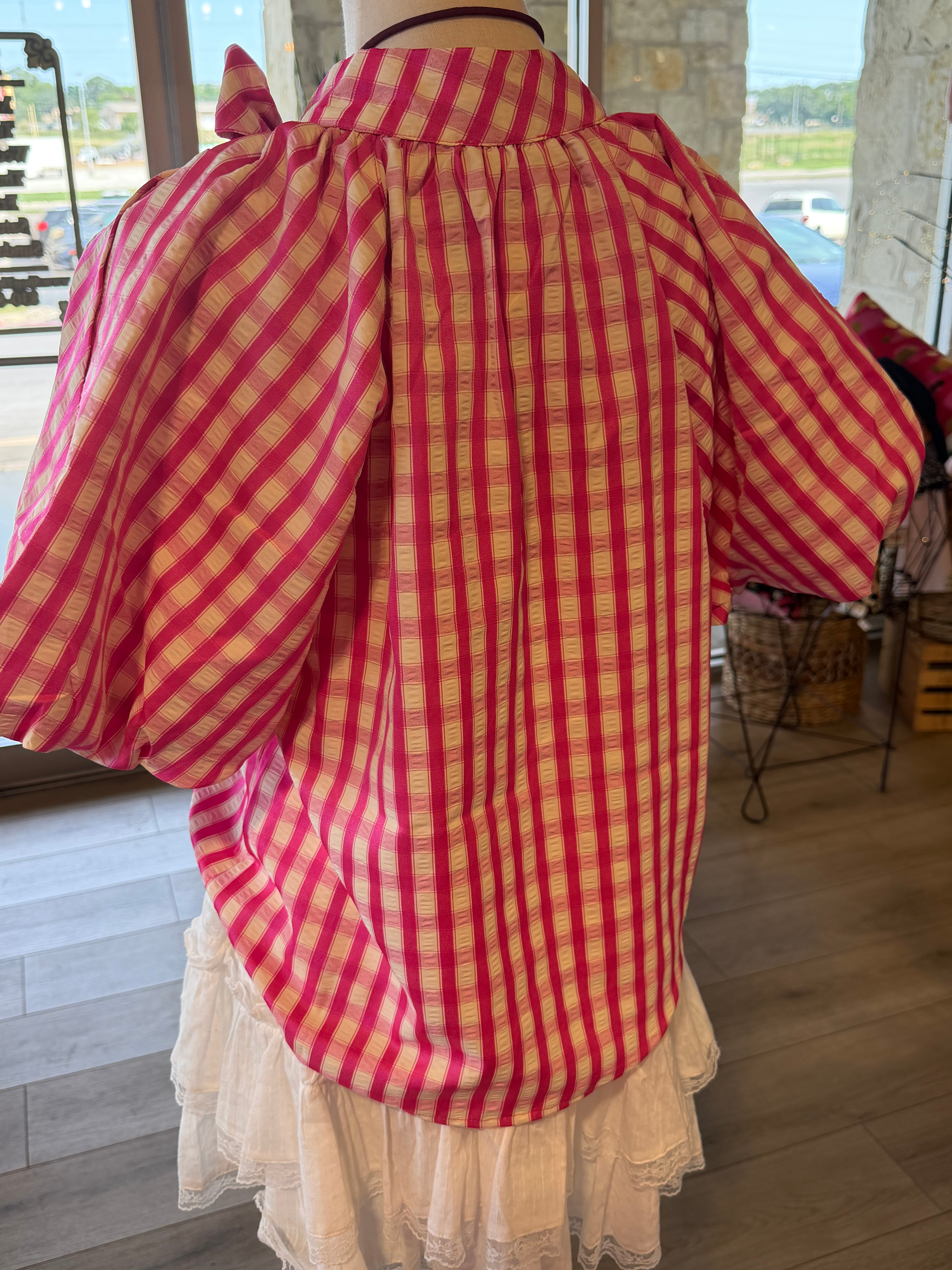 Gingham Puff Sleeve Top