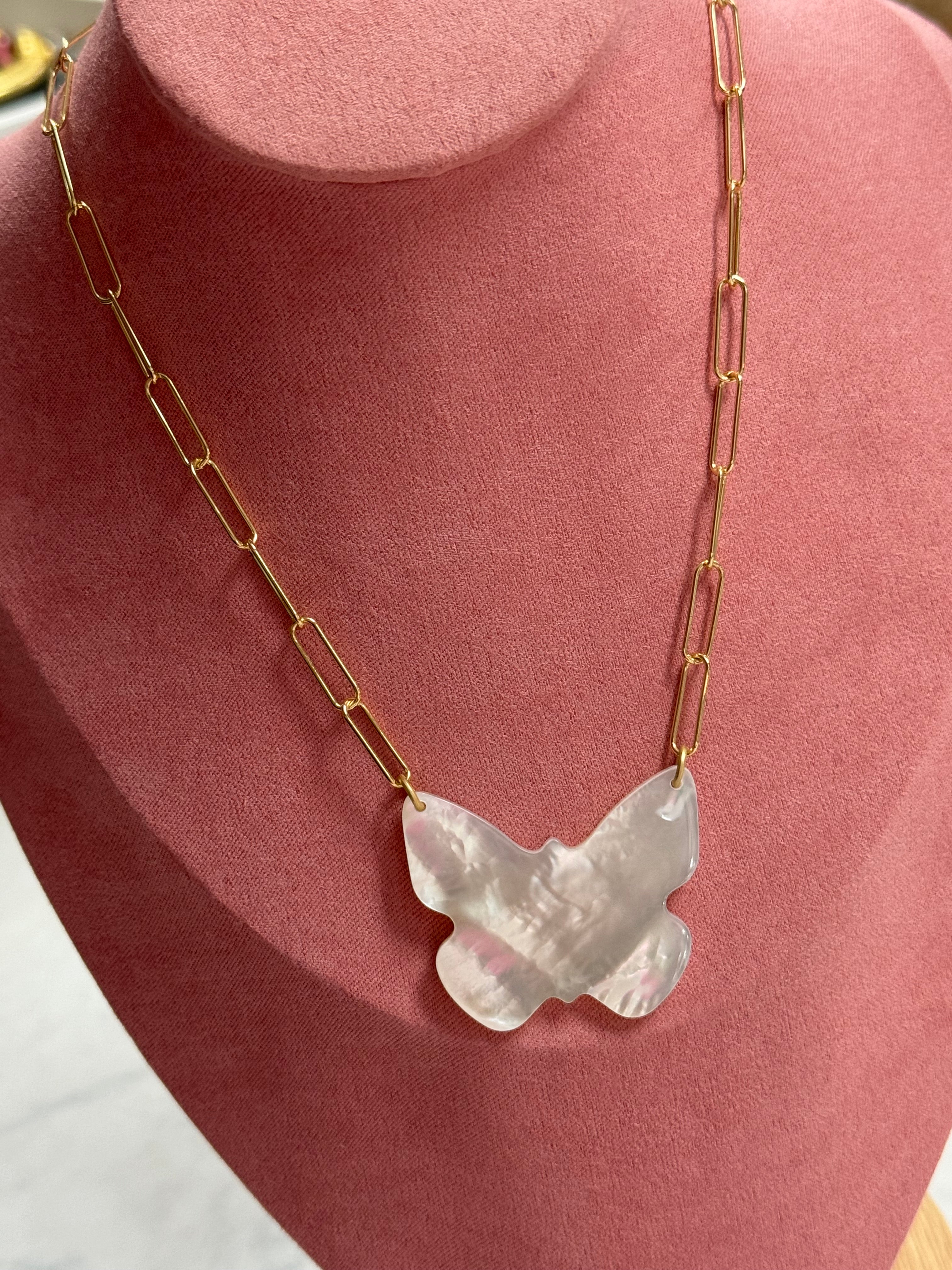 White Butterfly Necklace