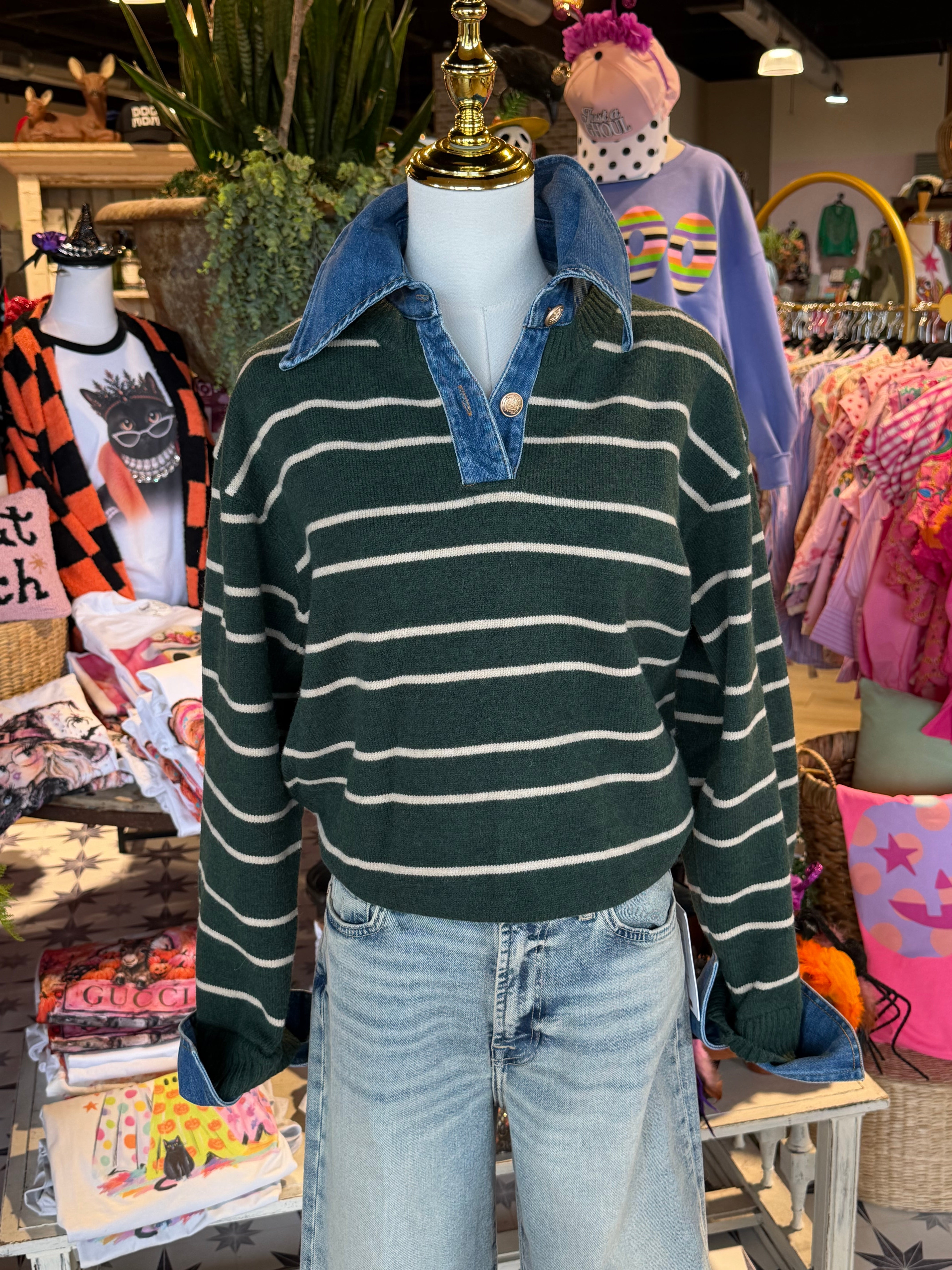 Varsity Stripe Denim Top