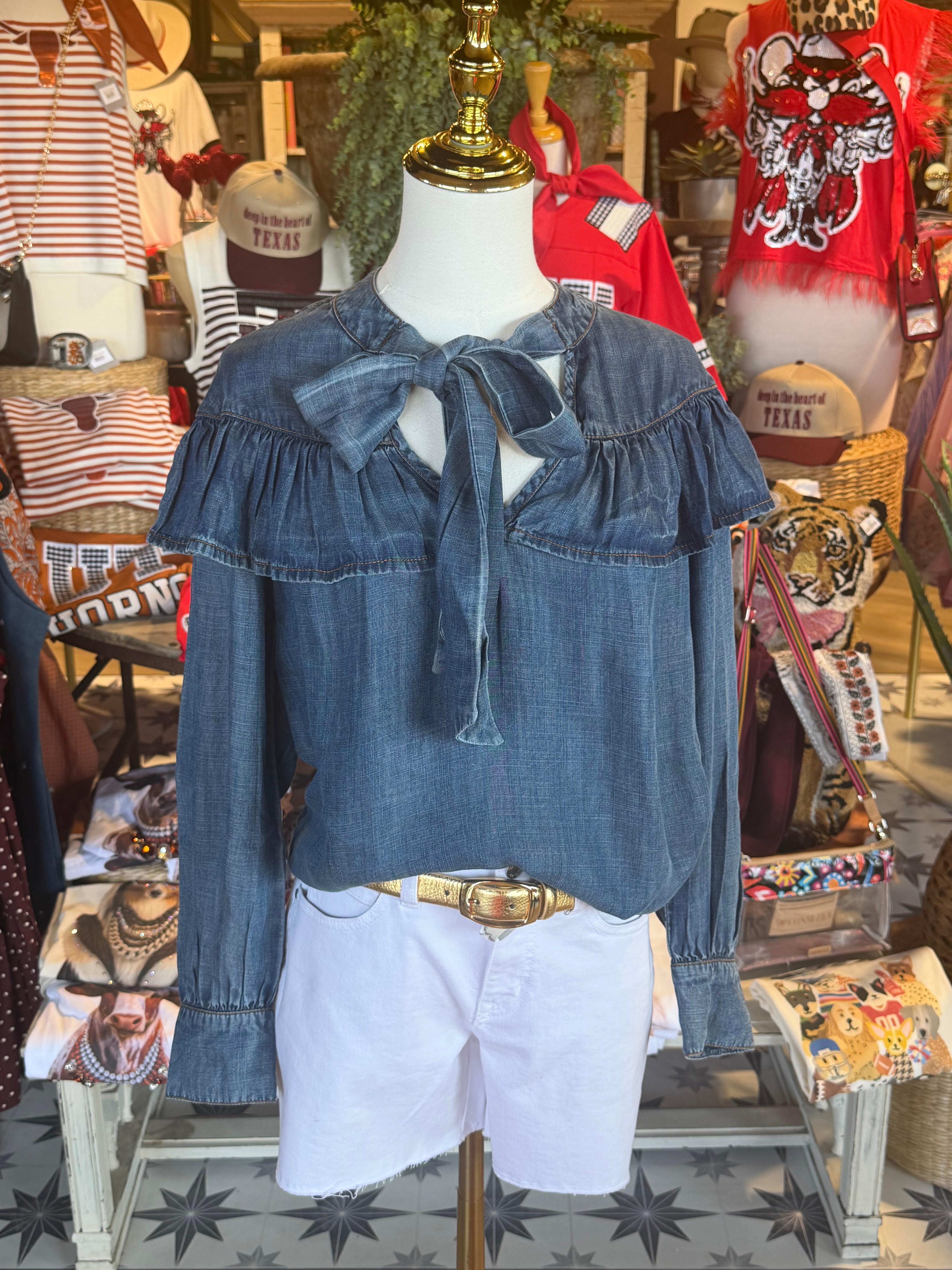 Denim Bow Top