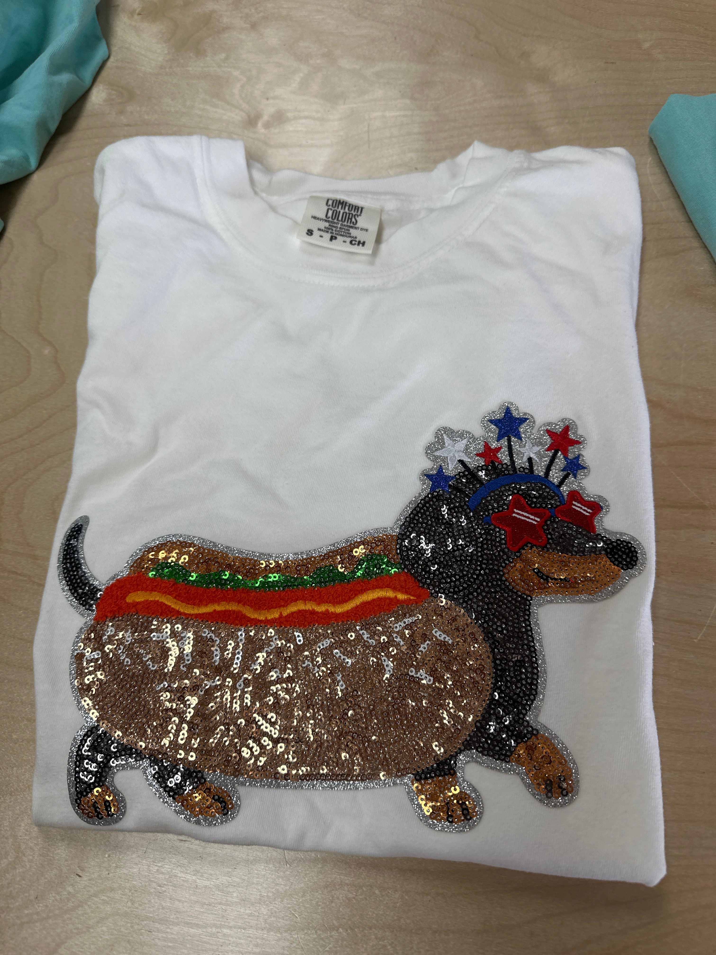 Americana Hot Dog Sequin Patch ***