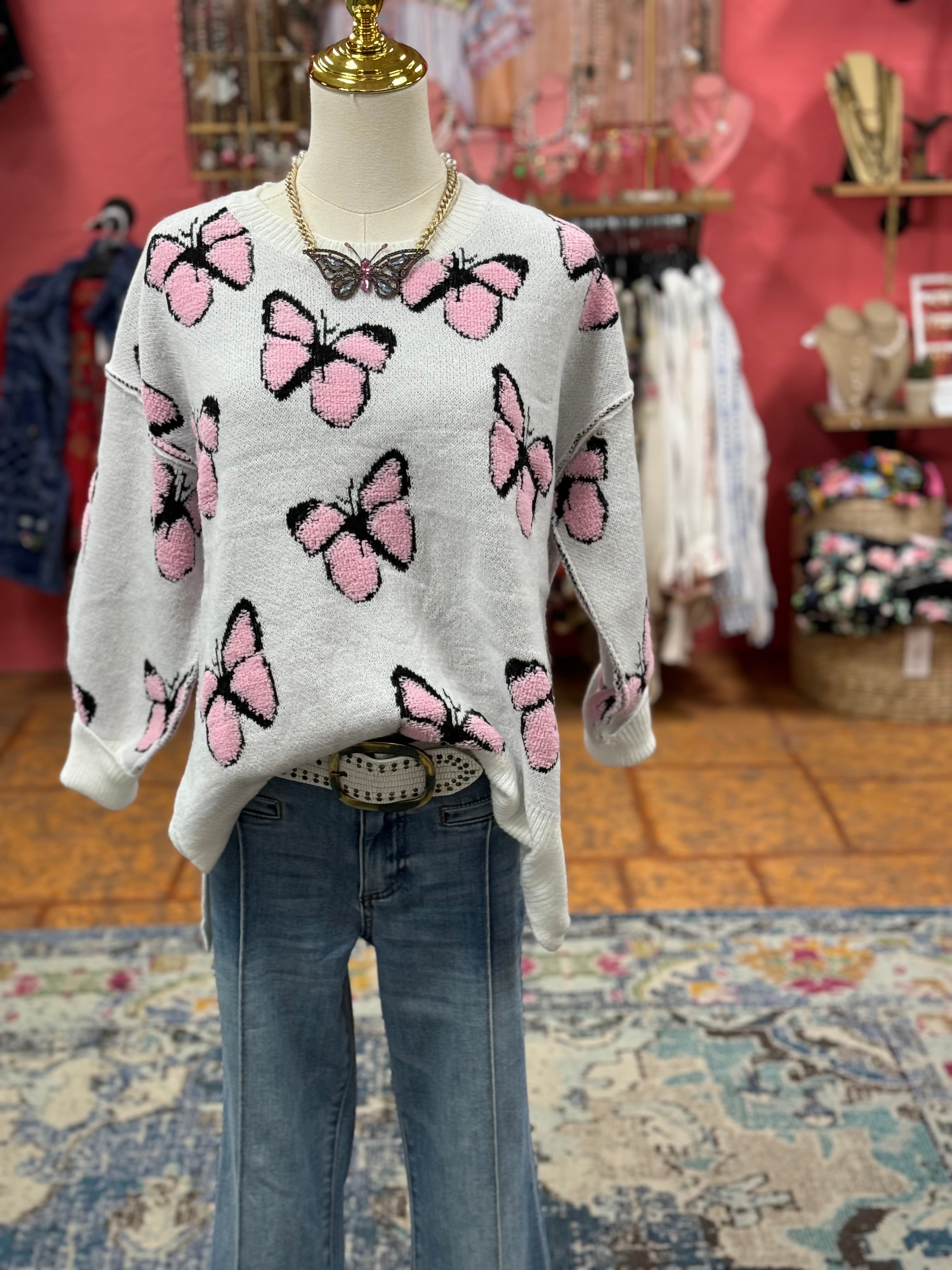 Pink butterfly sweater hotsell