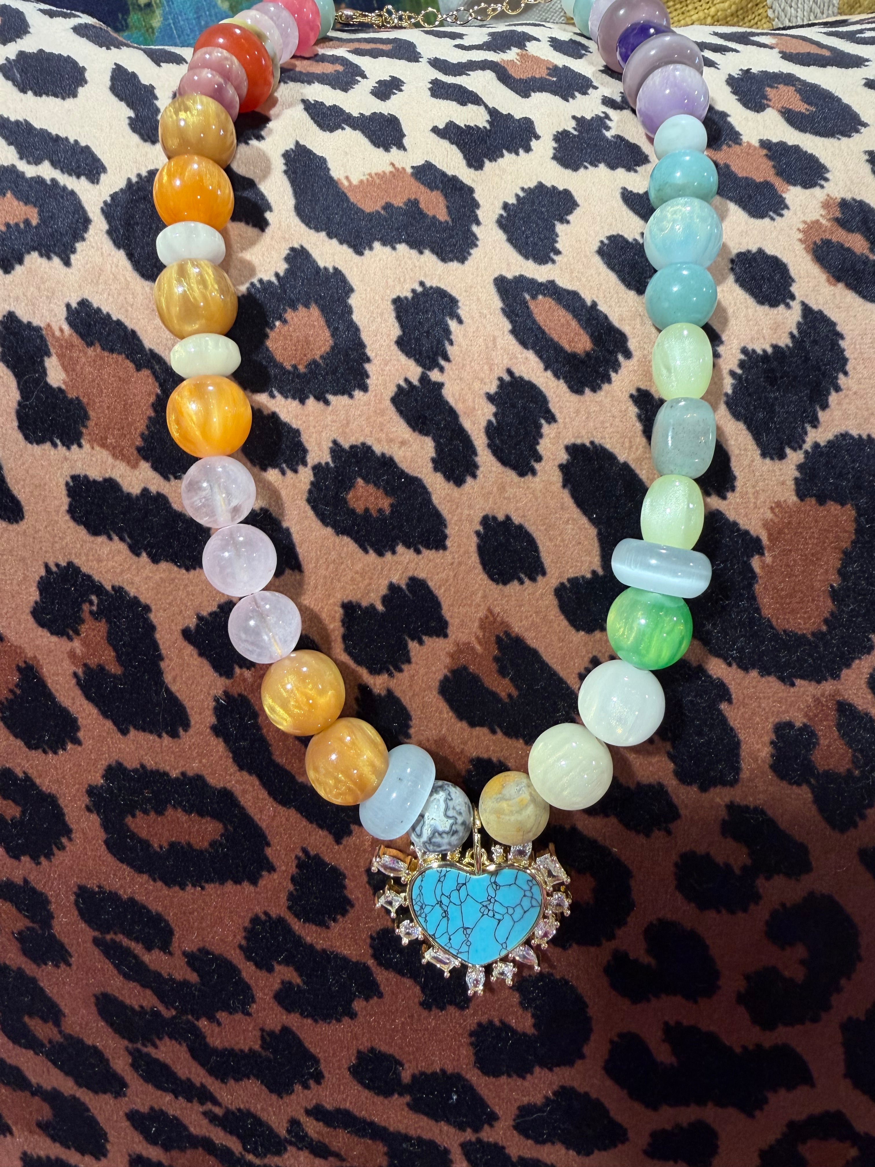 Rainbow Turquoise Heart Necklace