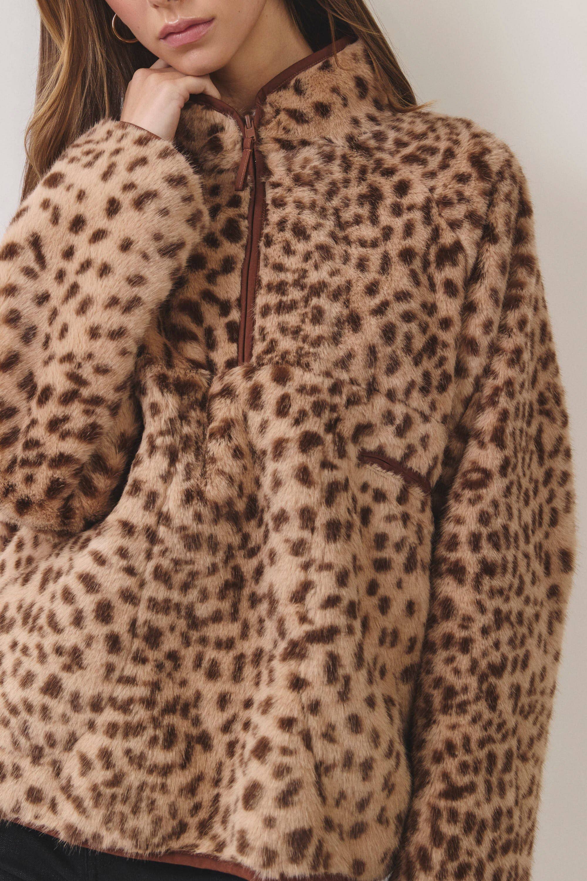 Leopard Faux Fur Pullover Jacket