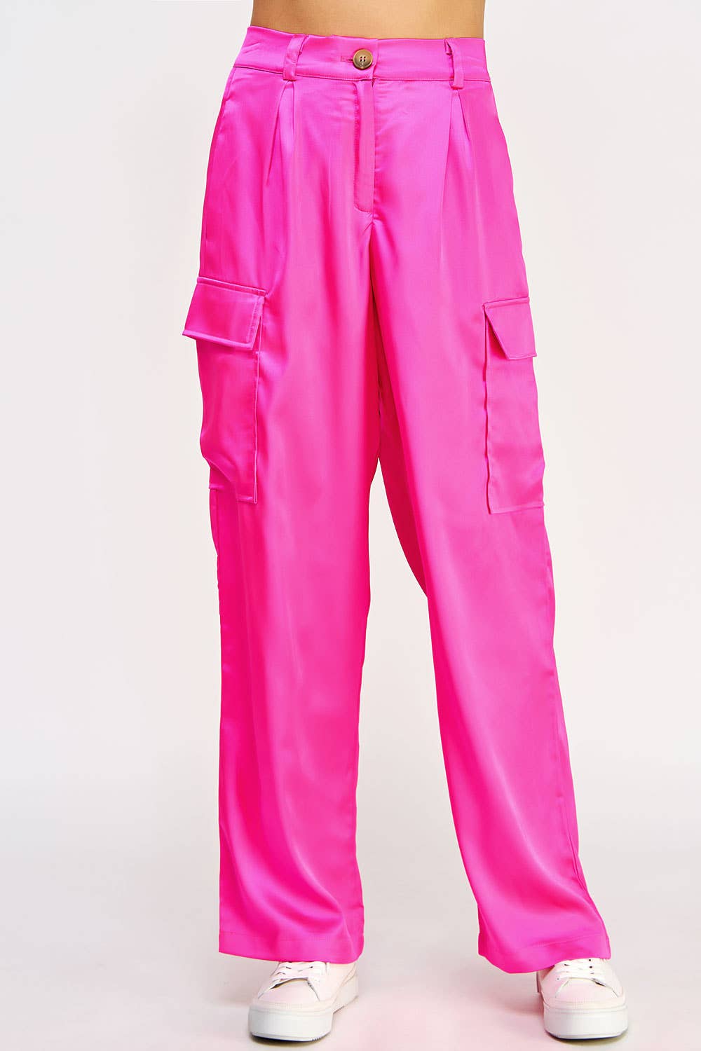 Front Pleat Satin Cargo Pants