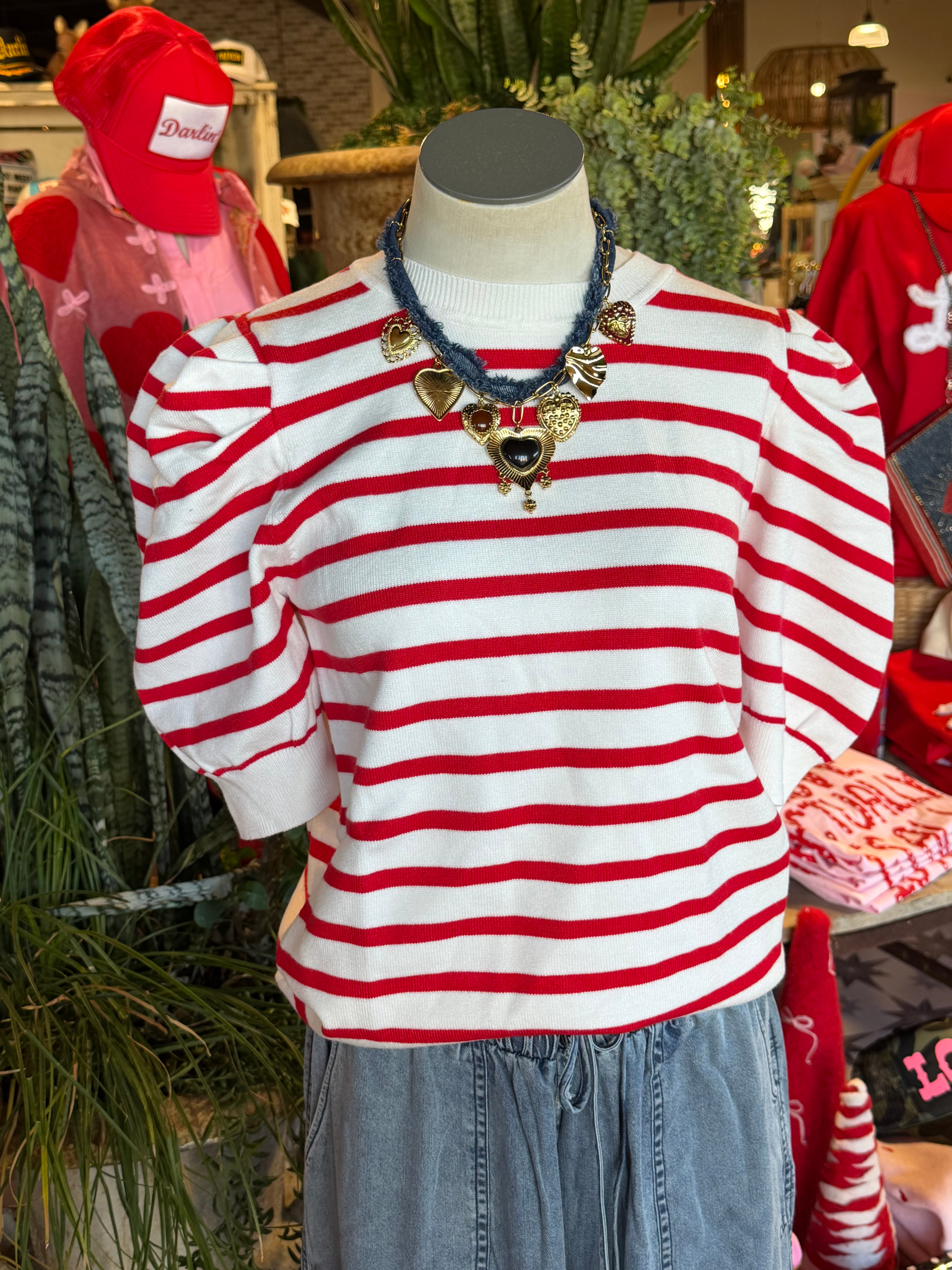 Red Stripe Crew Neck