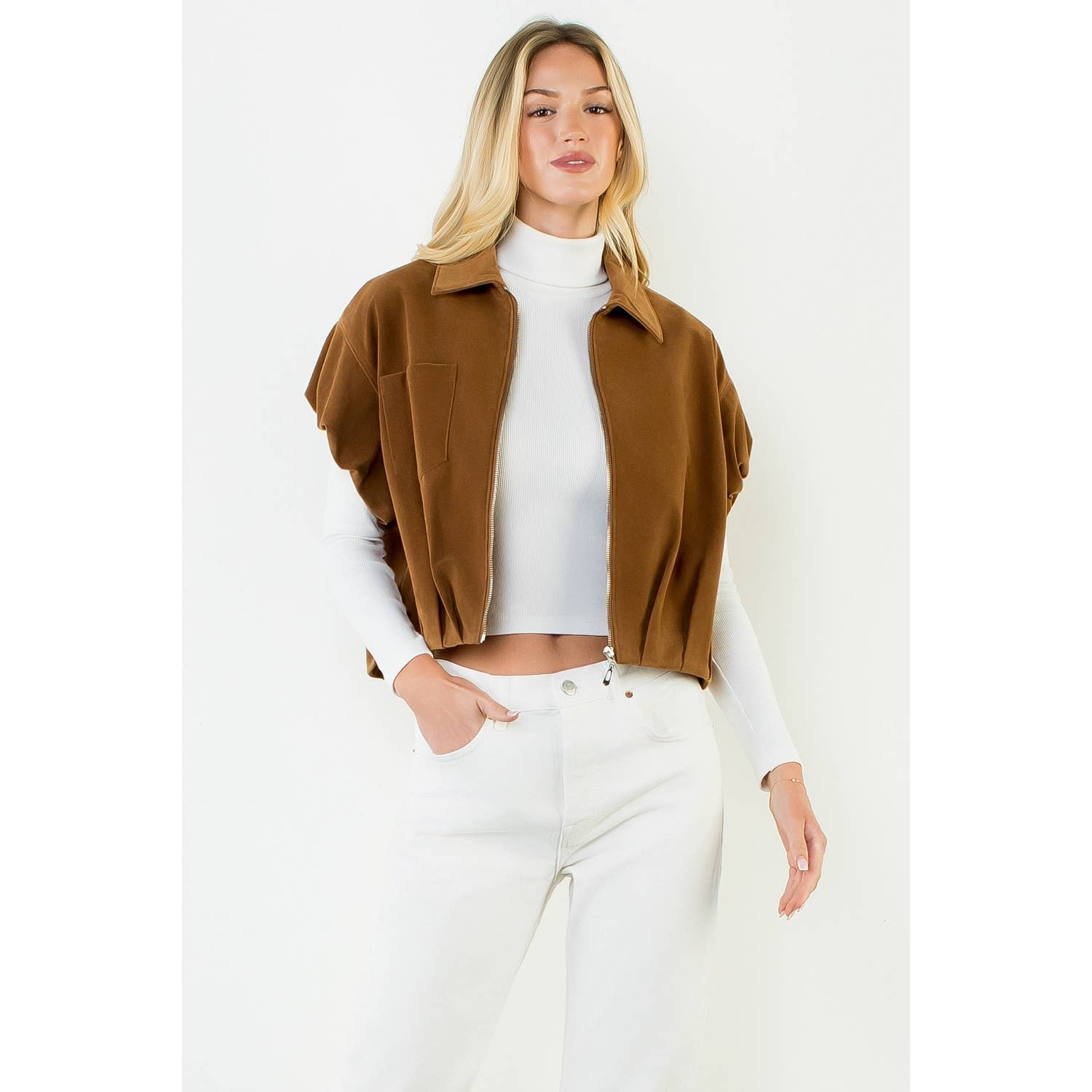 Sleeveless Suede Zip Jacket