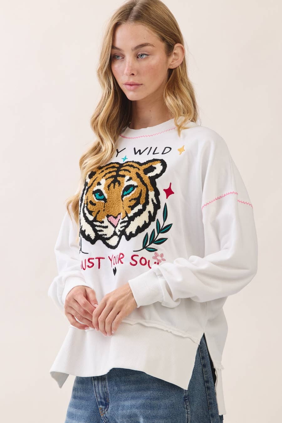 Tiger Applique Sweatshirt- 2 Colors