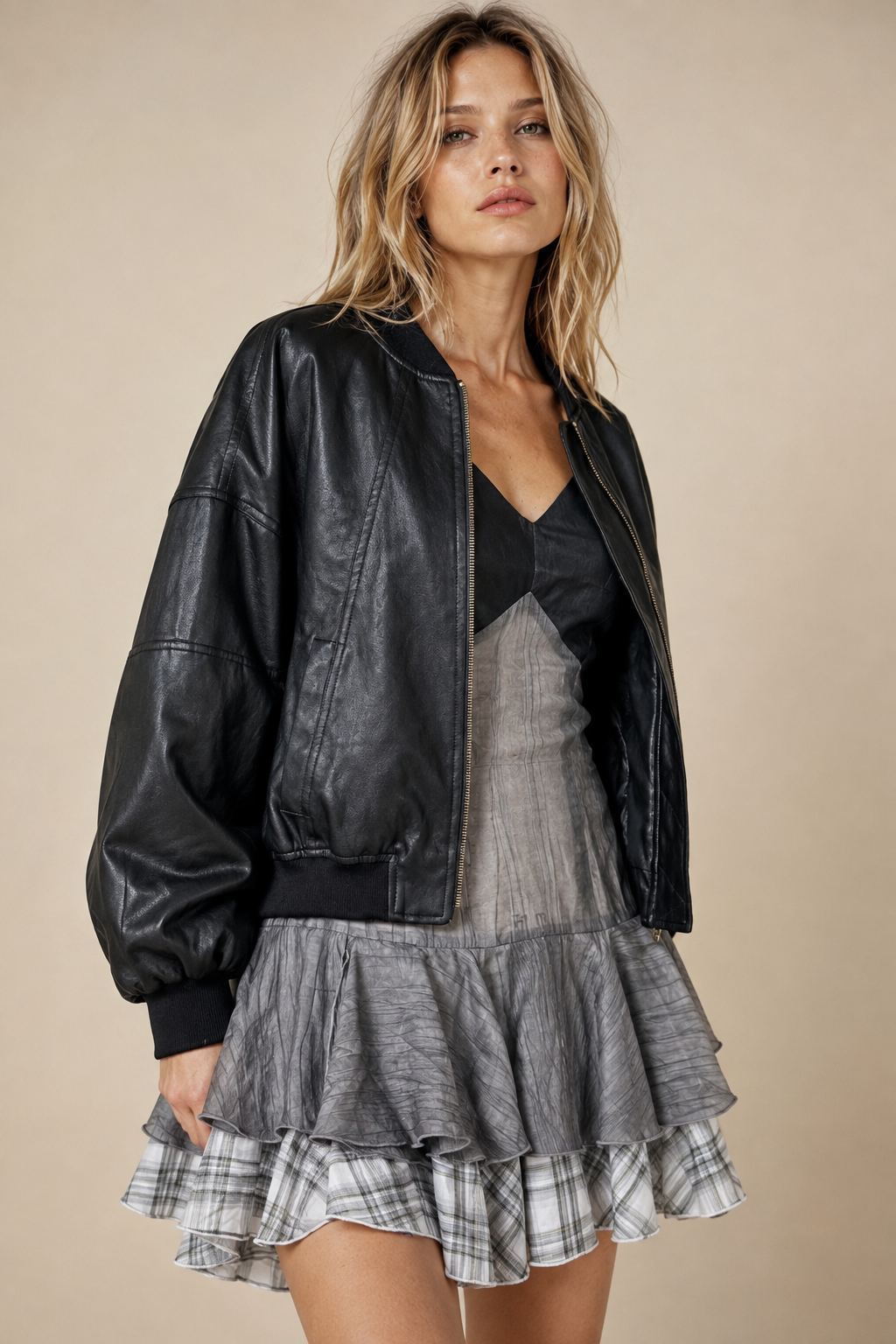 Faux-Leather Bomber Jacket