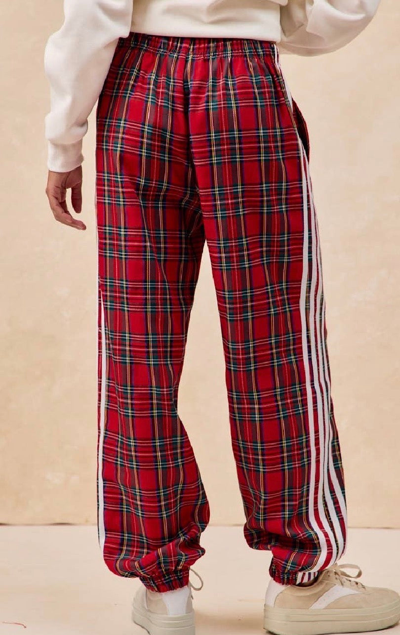 SIDE LINES CHRISTMAS PLAID TRACK PANTS