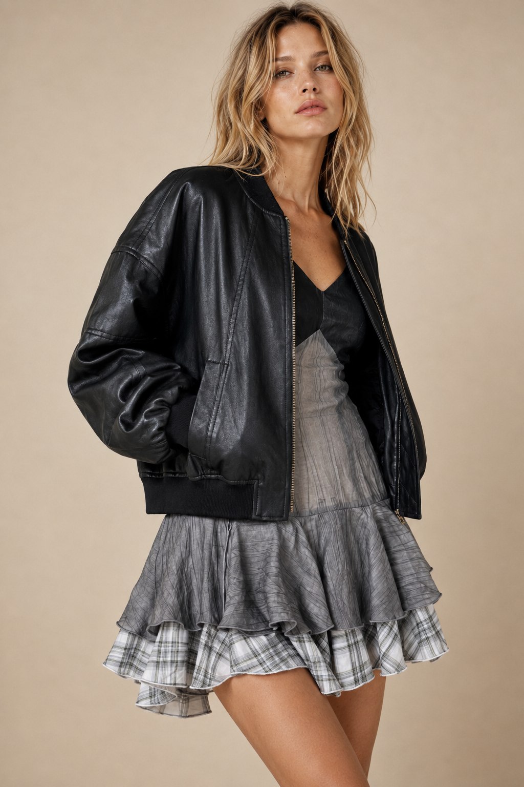 Faux-Leather Bomber Jacket