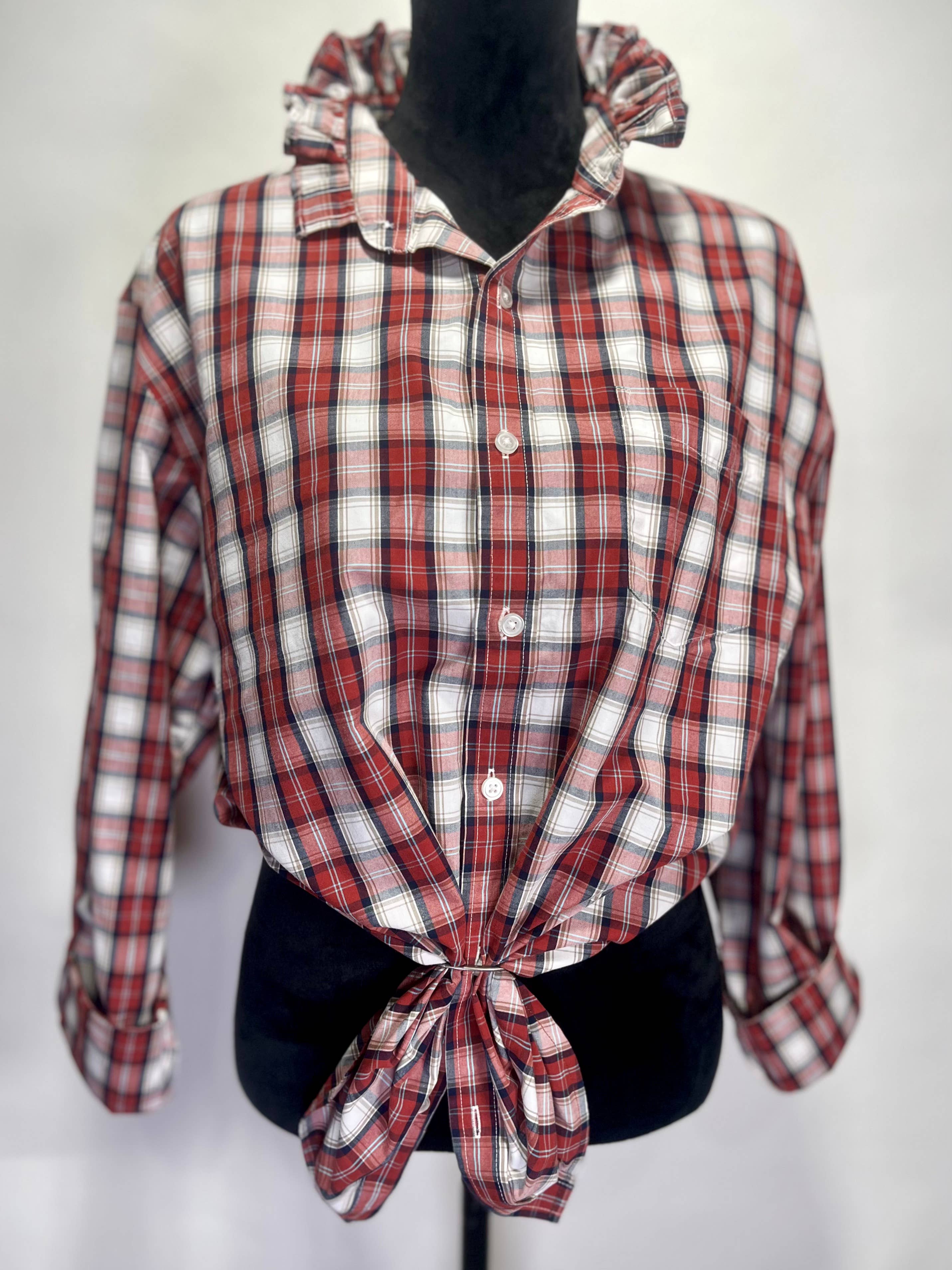 Ruffle Collar Shirt Rust,Cream,Tan PLD Women  L - XL